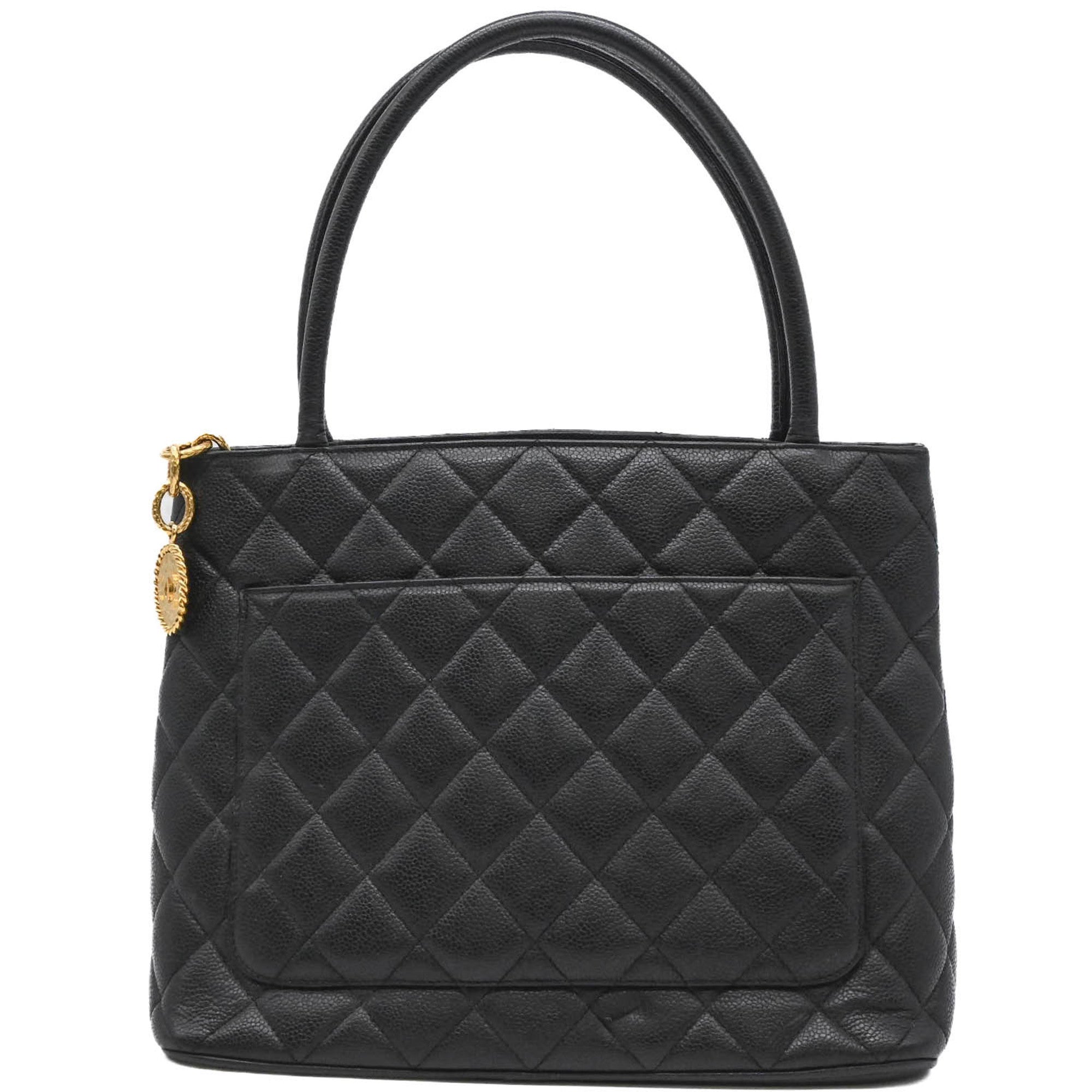 Chanel Black Grained Calfskin Handbag Tote Bag (Pre-Owned)