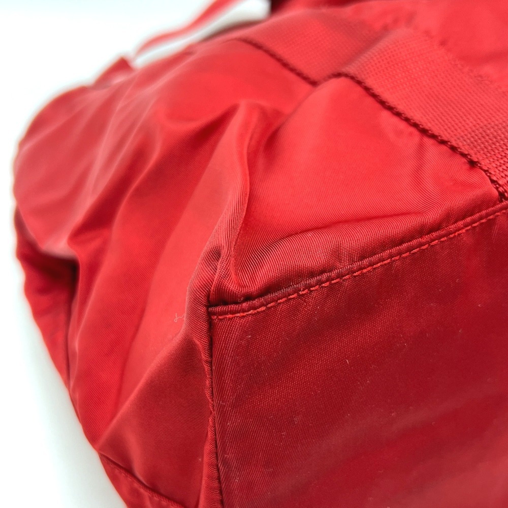 Prada Red Color Nylon Handbag Tote Bag (Pre-Owned)