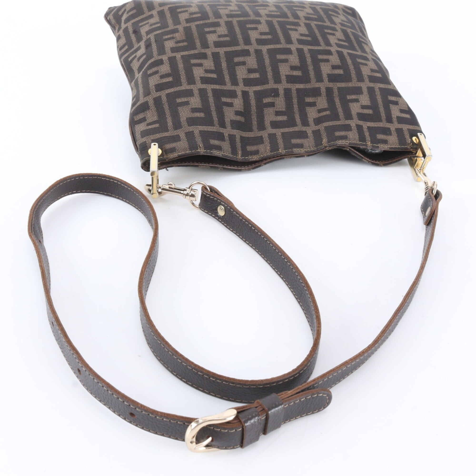 Fendi Black Brown Leather Nylon Messenger Bag Shoulder Bag Tote Bag (Pre-Owned)