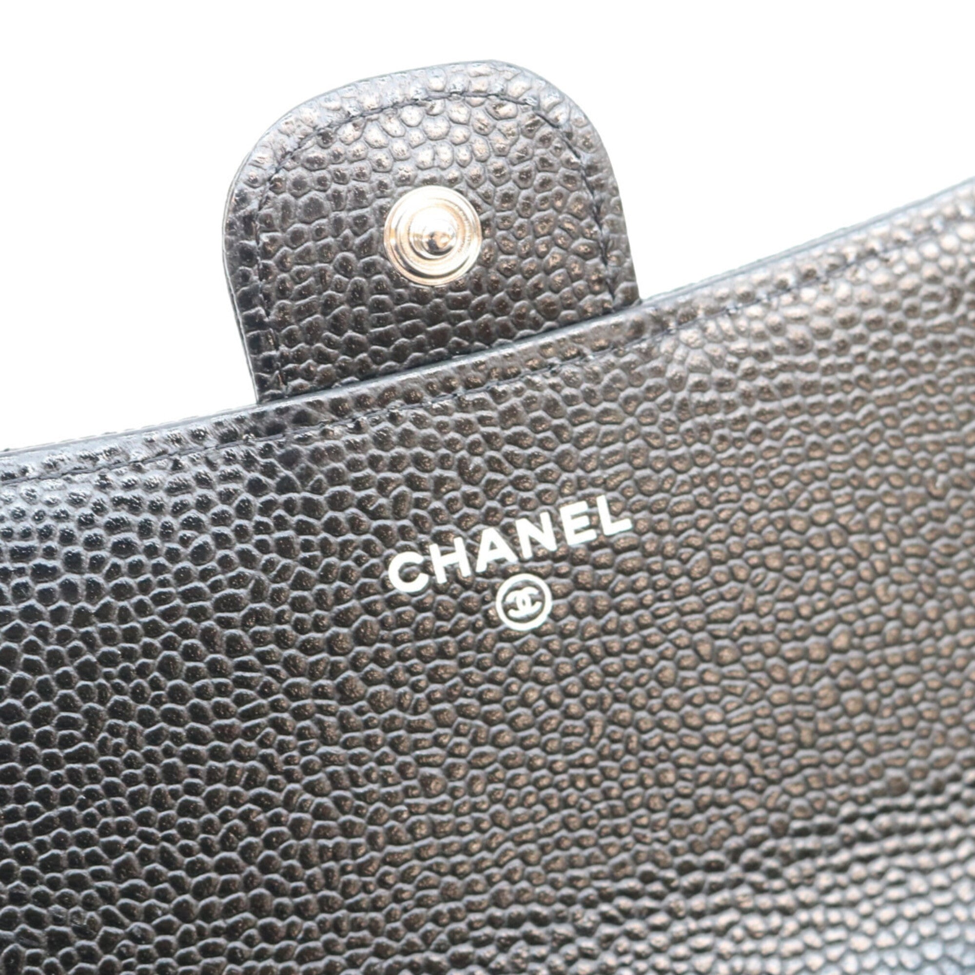 Chanel Black Grained Calfskin Long Wallet (Bi-Fold) (Pre-Owned)
