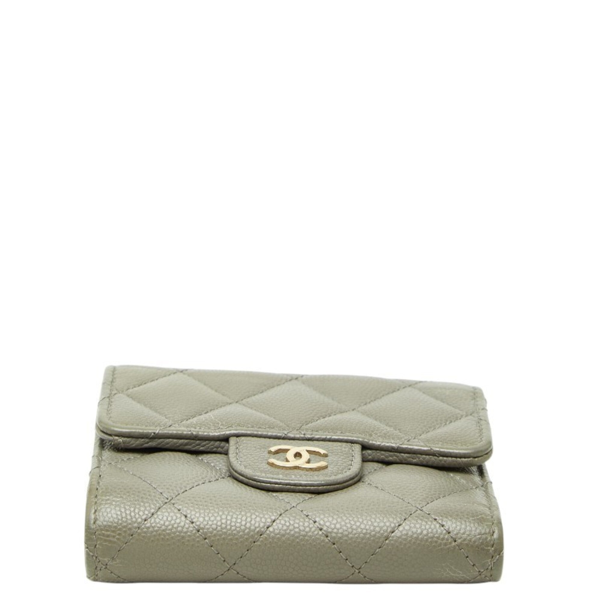 Chanel Gray Grained Calfskin Wallet (Tri-Fold) (Pre-Owned)