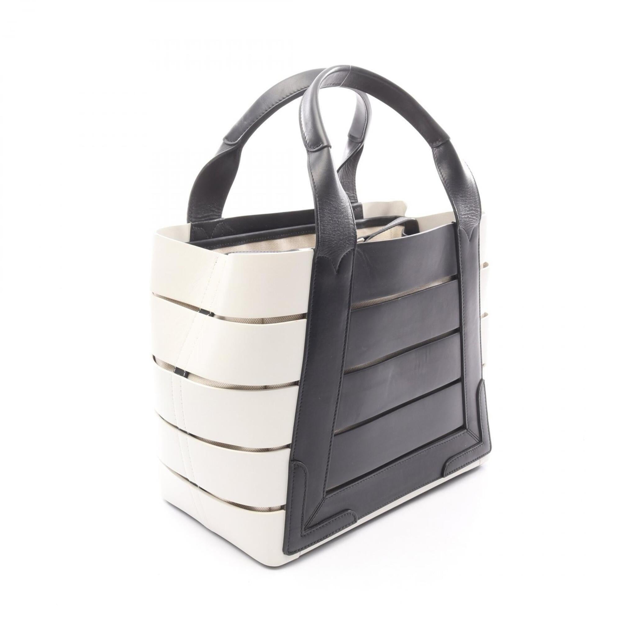 Balenciaga Black White Leather Canvas Handbag Tote Bag (Pre-Owned)