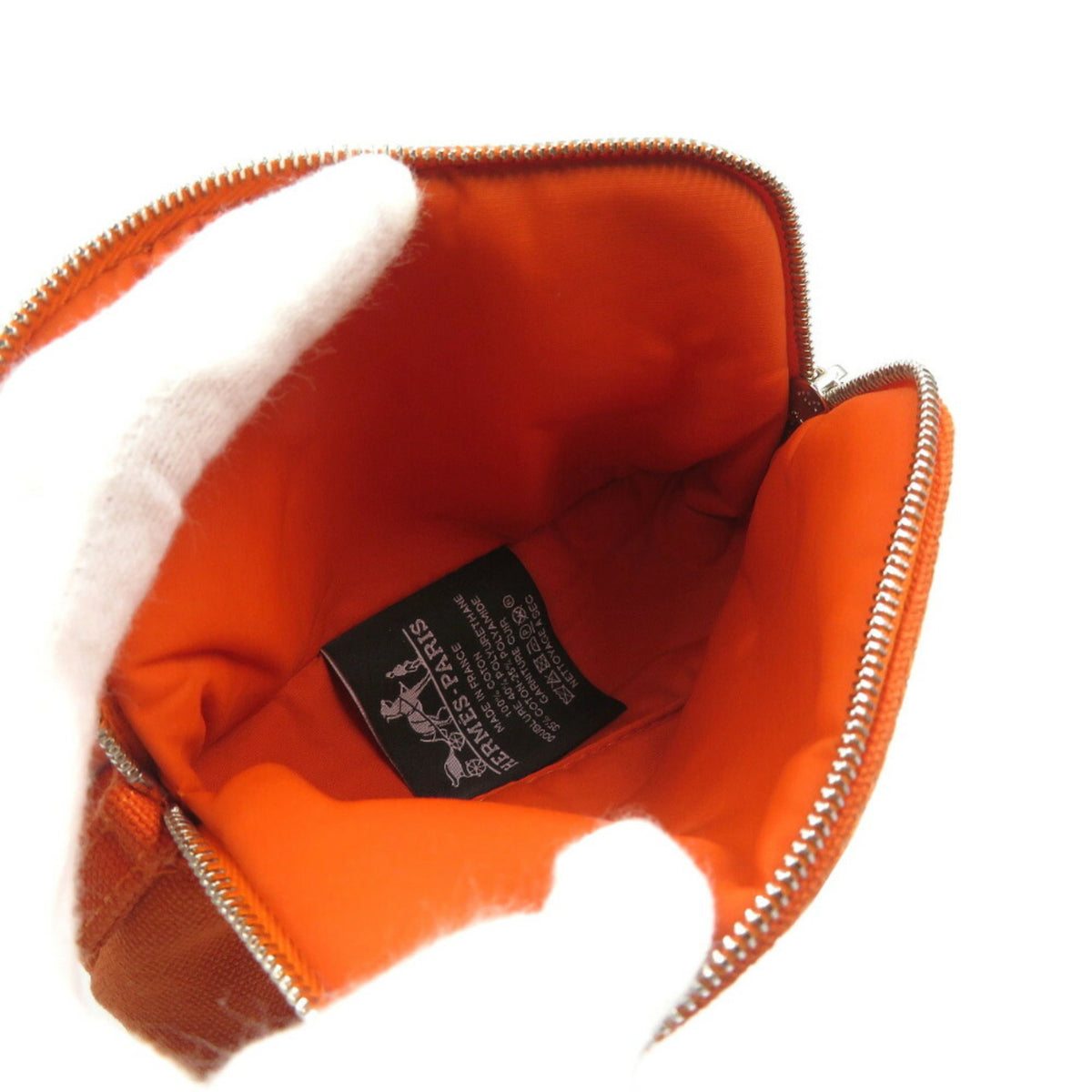 Hermes Beige Orange Cotton Leather Pouch (Pre-Owned)