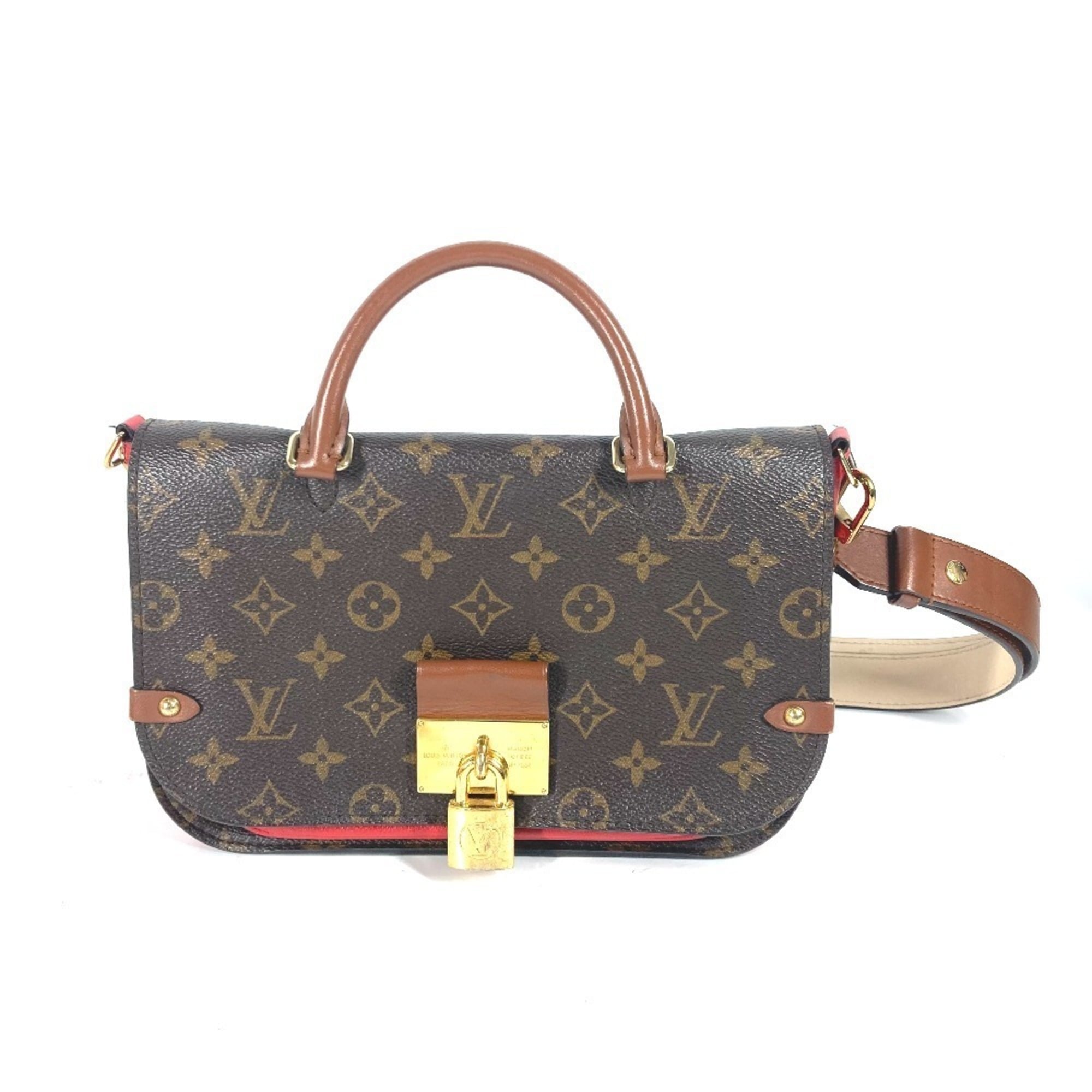Louis Vuitton Brown Red Color Monogram Handbag Shoulder Bag Tote Bag (Pre-Owned)