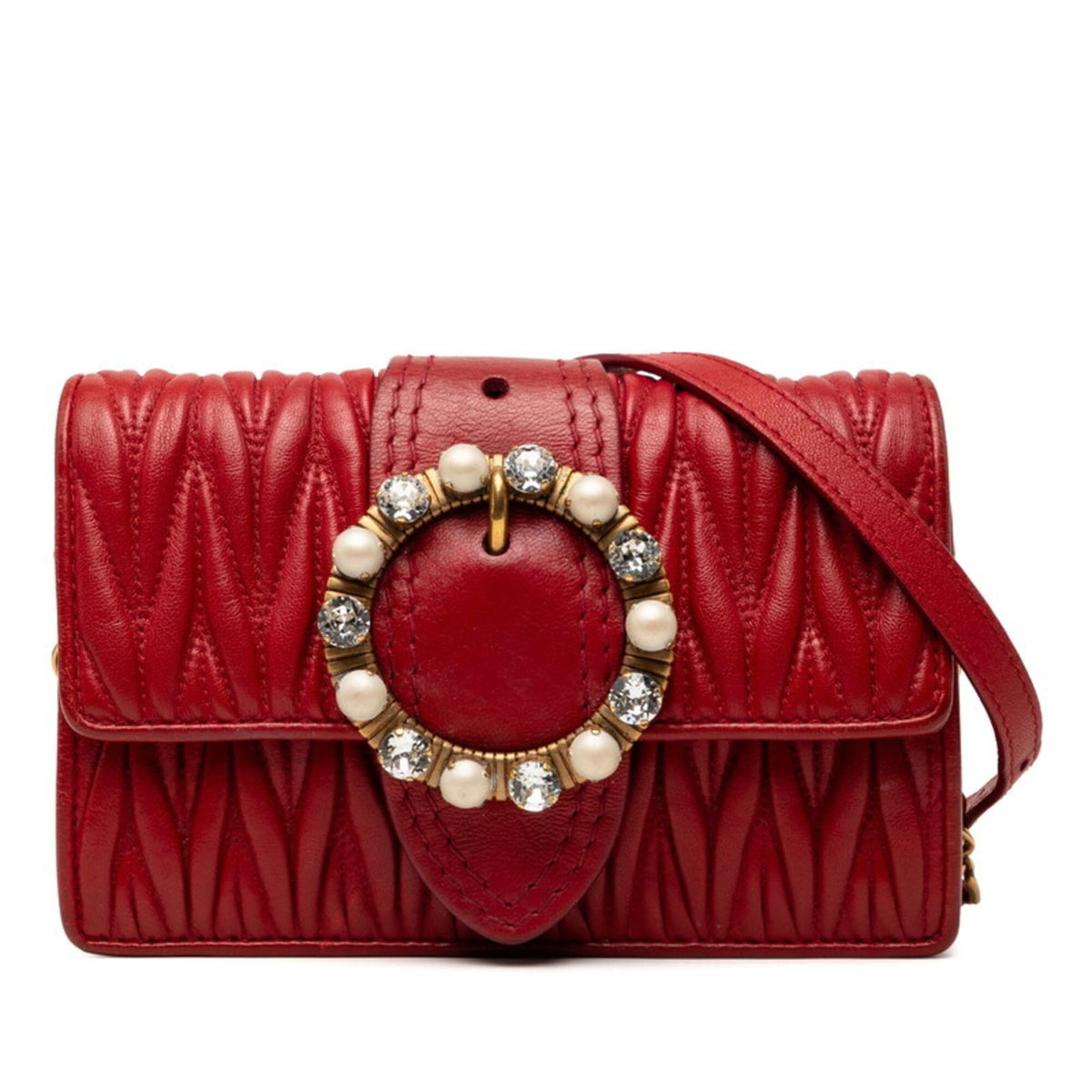 Miu Miu Matelasse Red Color Leather Shoulder Bag (Pre-Owned)