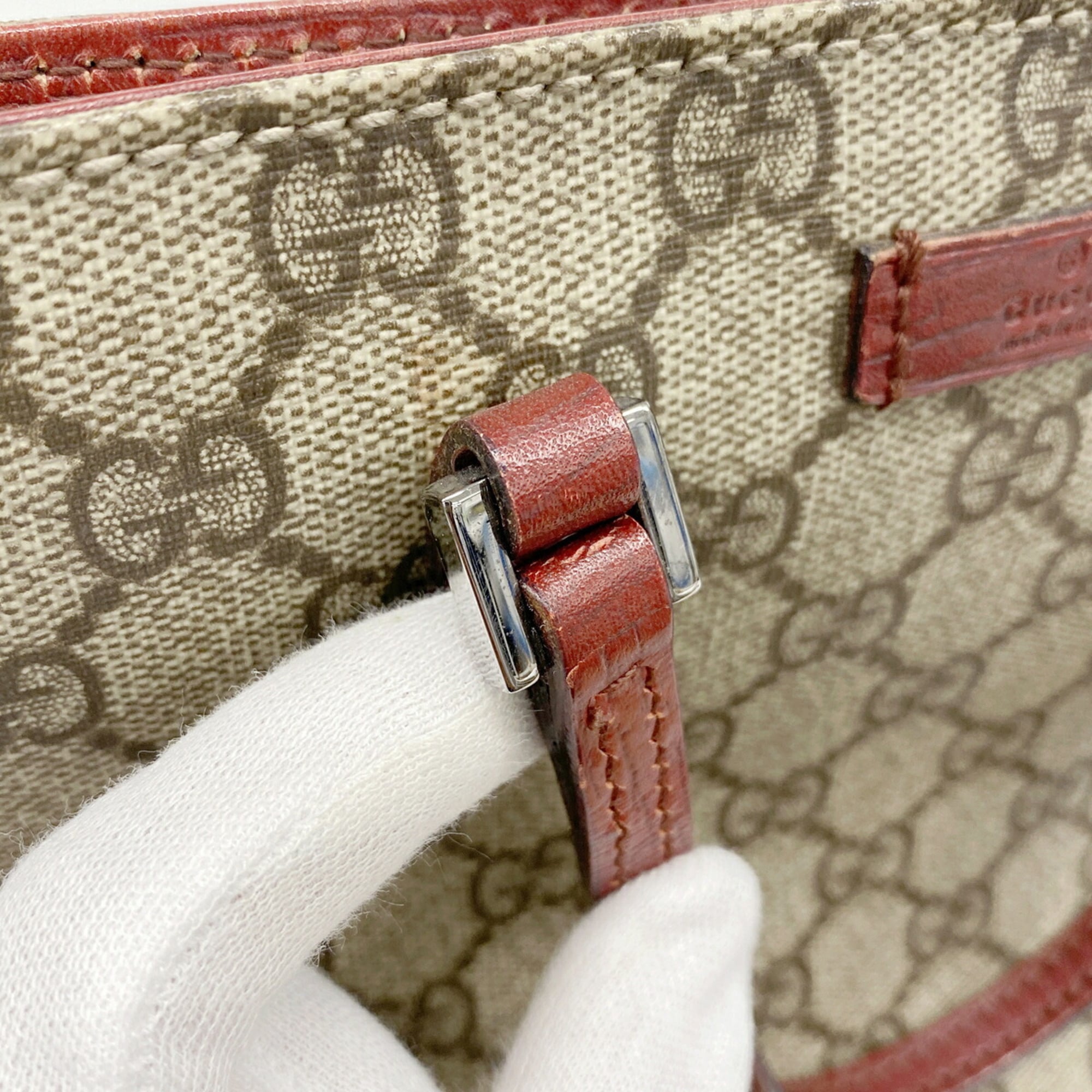 Gucci Brown Red Color Pvc Tote Bag (Pre-Owned)