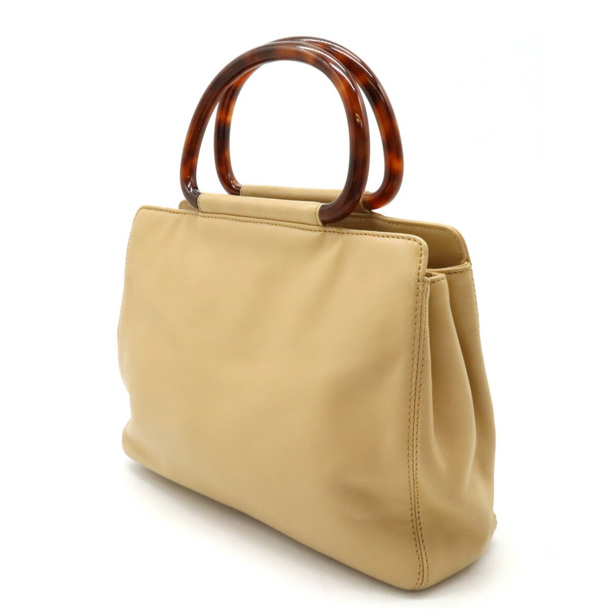 Chanel Beige Brown Leather Plastic Handbag (Pre-Owned)