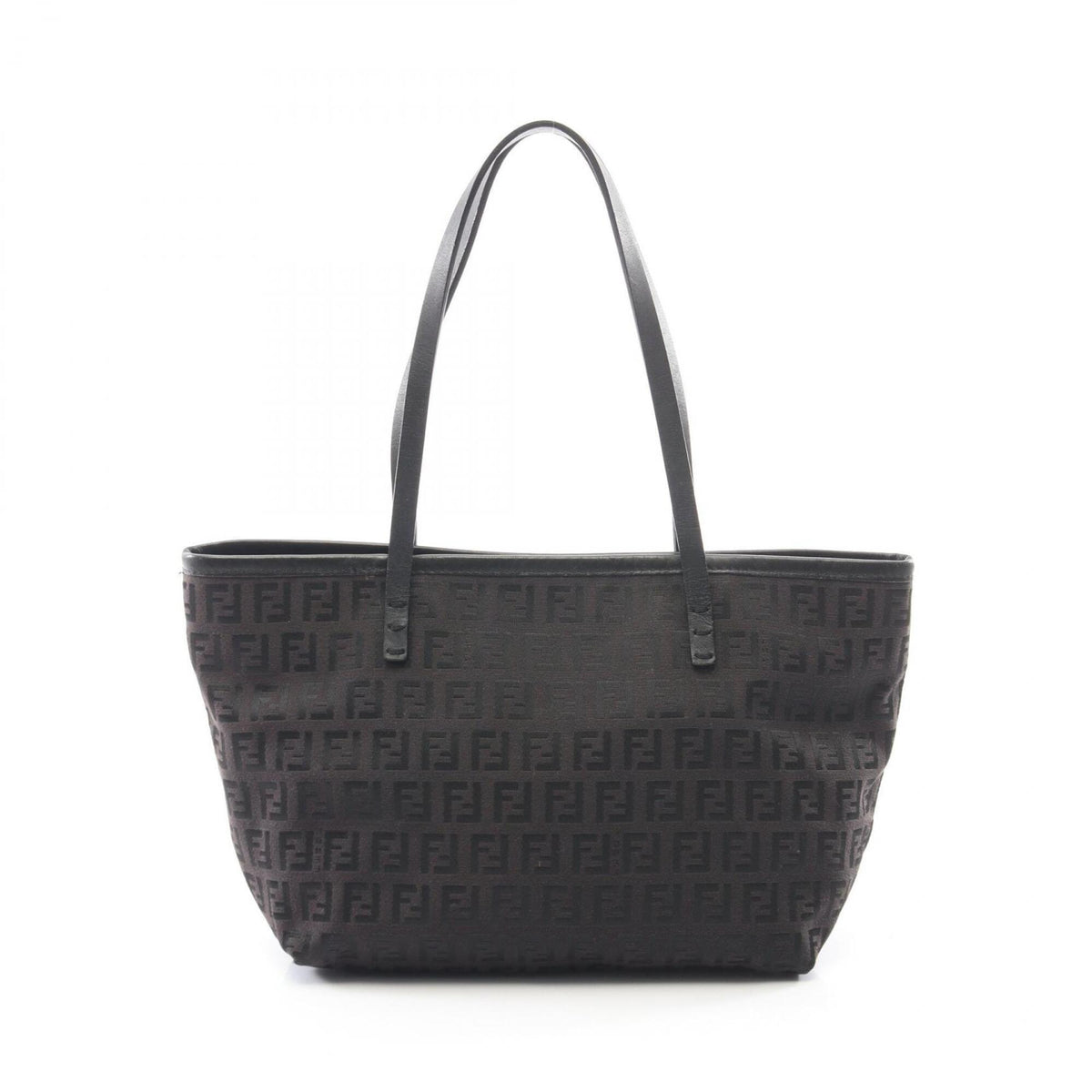 Fendi Black Brown Canvas Leather Handbag Tote Bag (Pre-Owned)