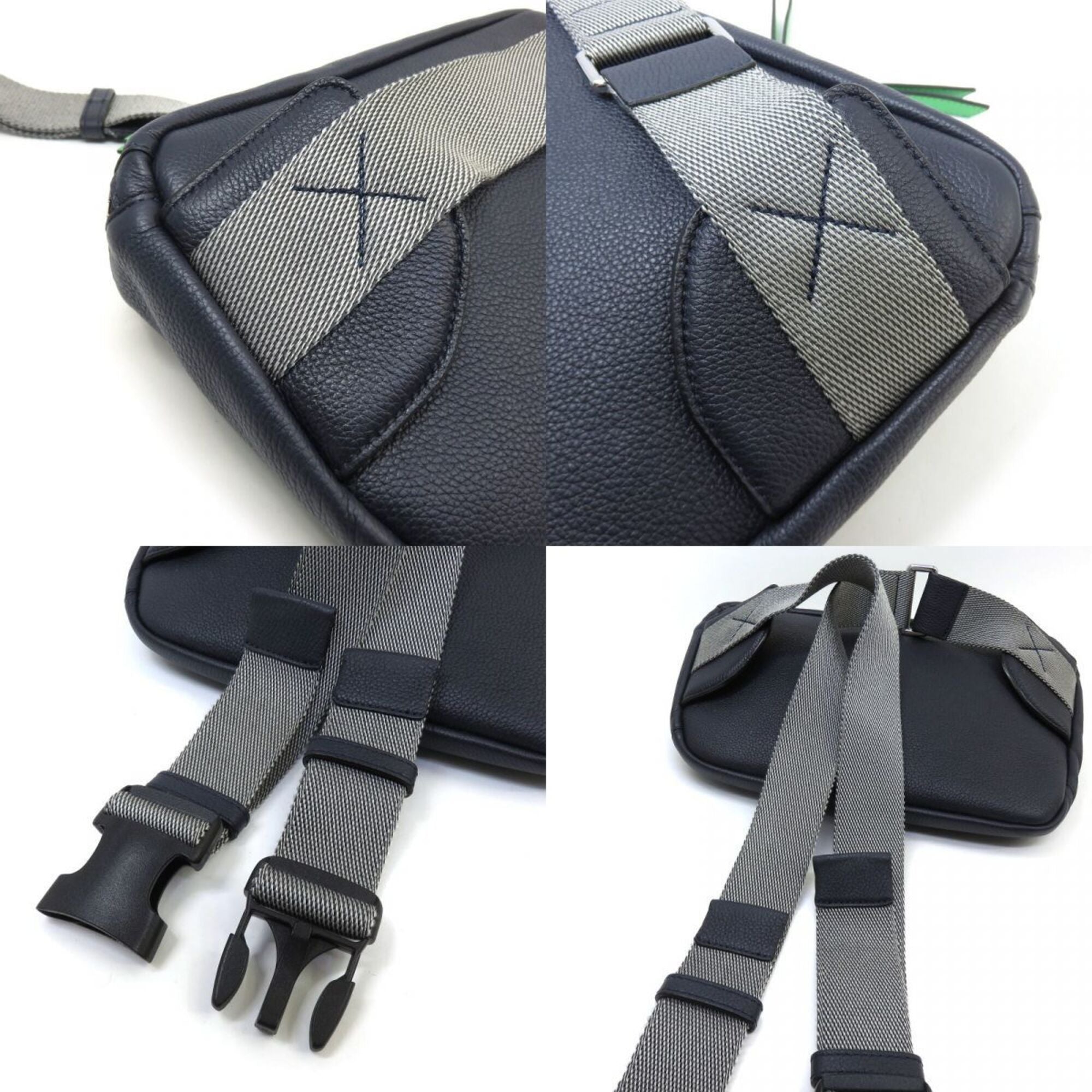 Loewe Gray Light Green Navy Leather Fanny Pack Sling Bag (Pre-Owned)