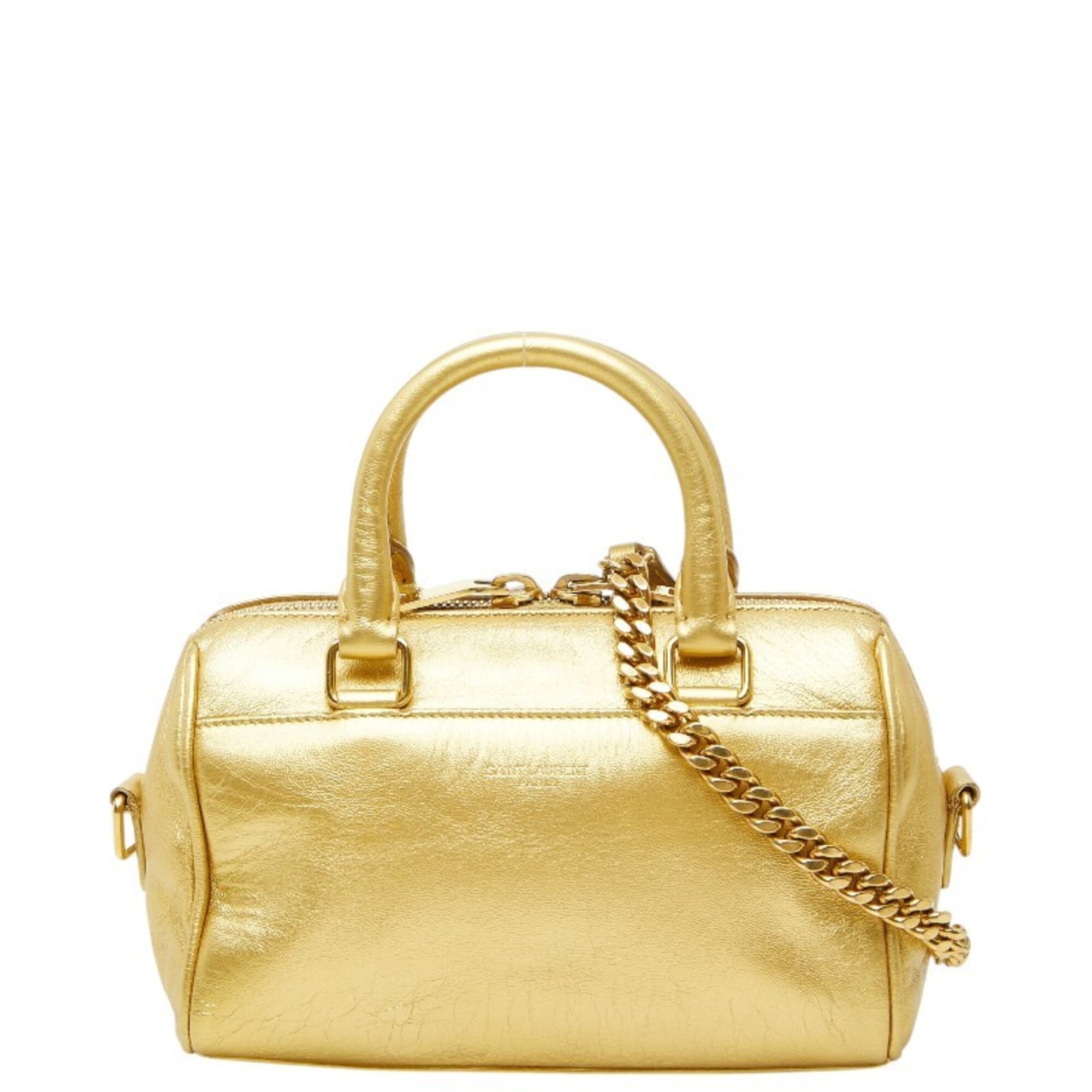 Saint Laurent Gold Leather Handbag Shoulder Bag (Pre-Owned)