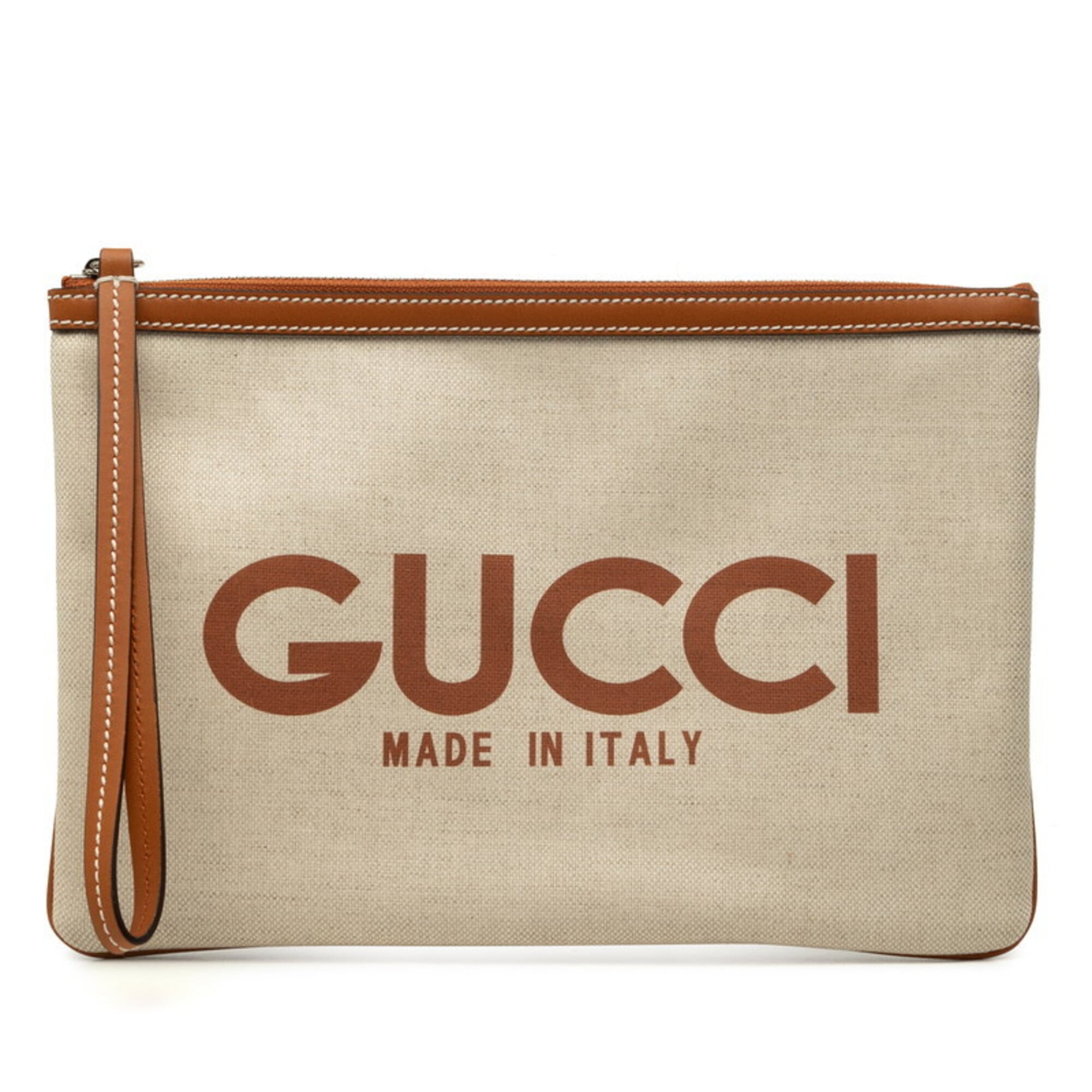 Gucci Beige Brown Gg Supreme Clutch Bag Handbag Pouch (Pre-Owned)