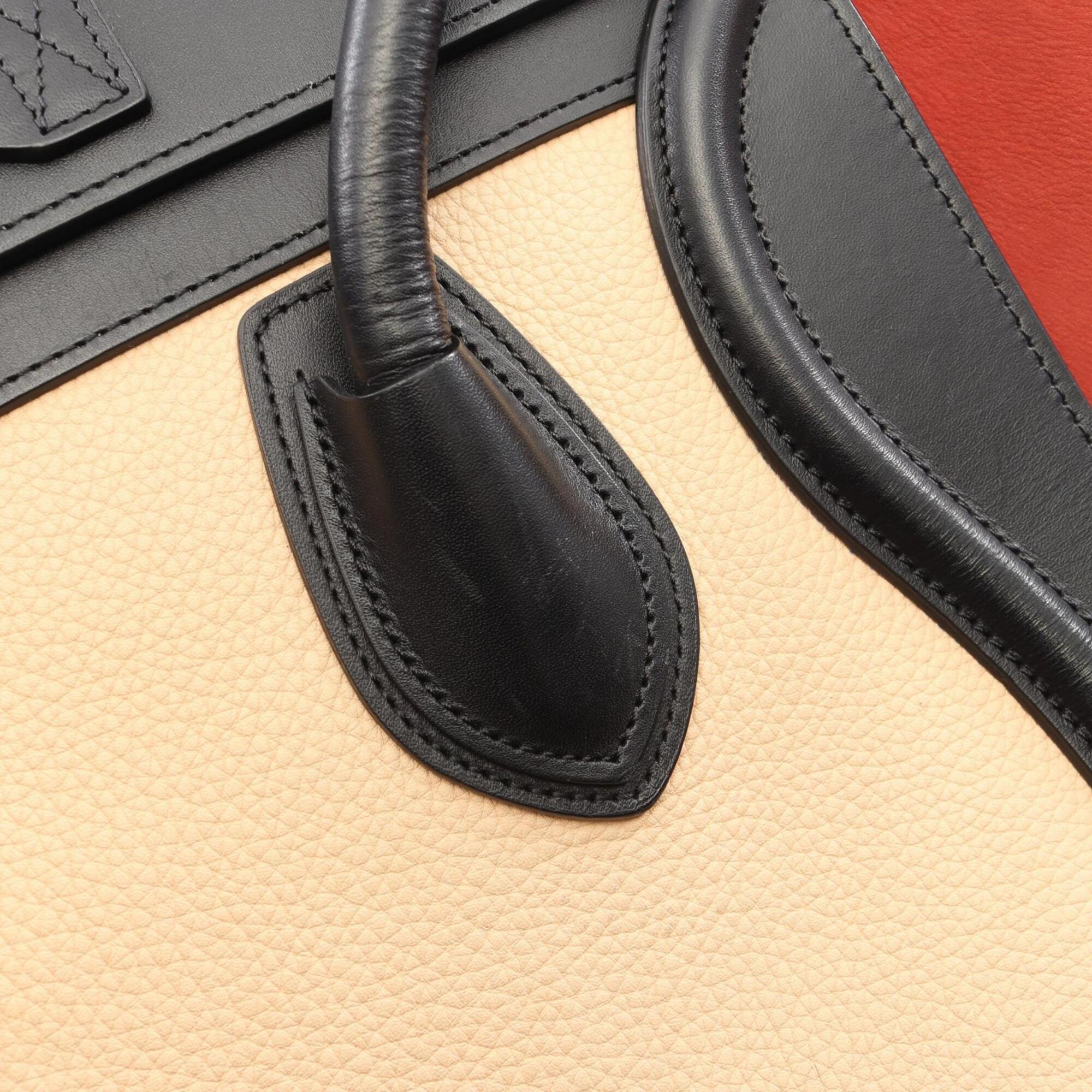 Celine Black Ivory Red Color Leather Handbag Tote Bag (Pre-Owned)