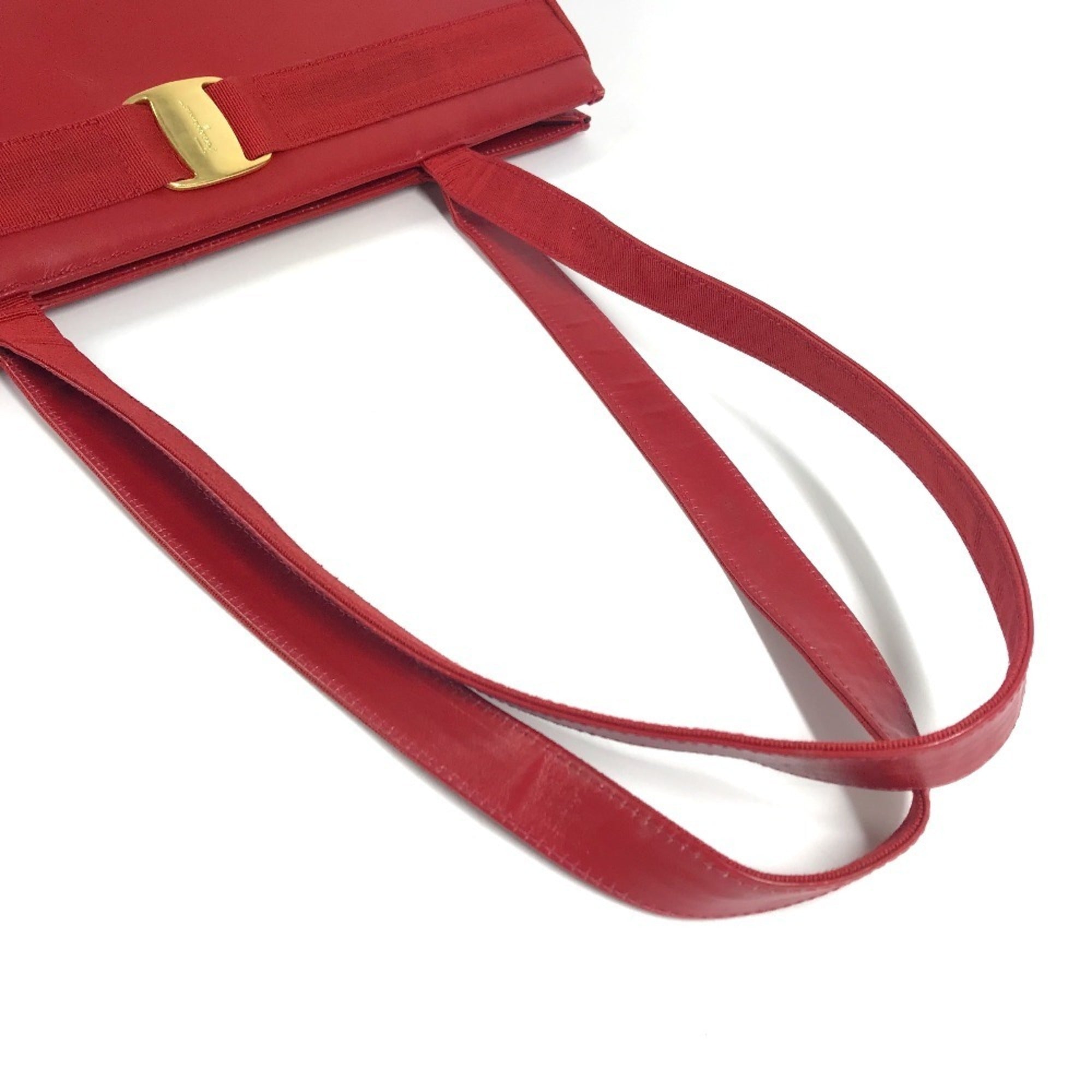 Salvatore Ferragamo Vara Red Color Leather Shoulder Bag Tote Bag (Pre-Owned)