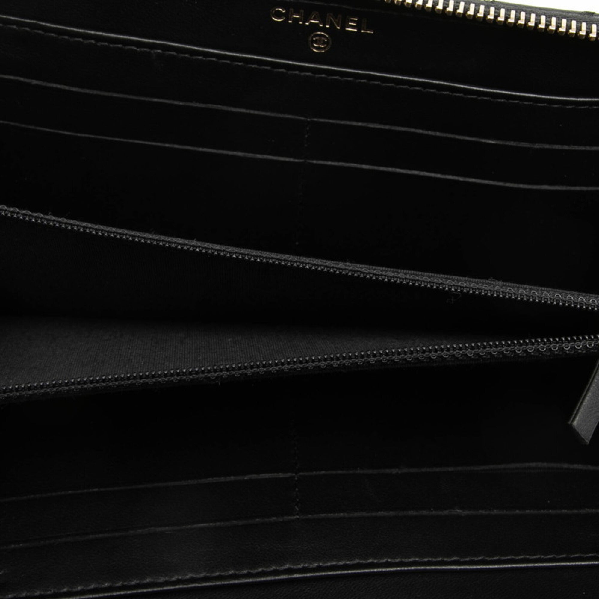 Chanel Matelasse Black Navy Leather Long Wallet (Bi-Fold) (Pre-Owned)