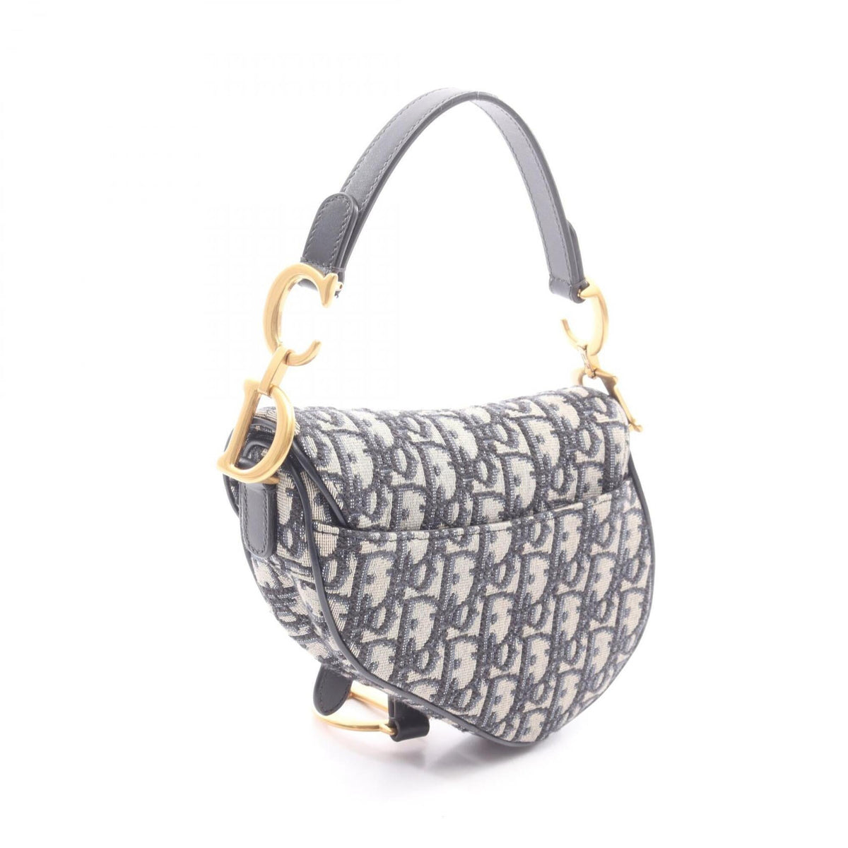 Christian Dior Beige Navy Canvas Leather Handbag Saddle Bag (Pre-Owned)