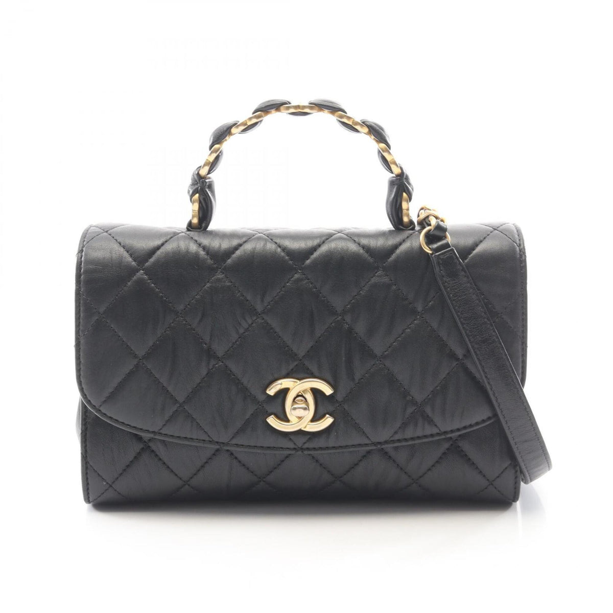 Chanel Black Leather Handbag Shoulder Bag (Pre-Owned)