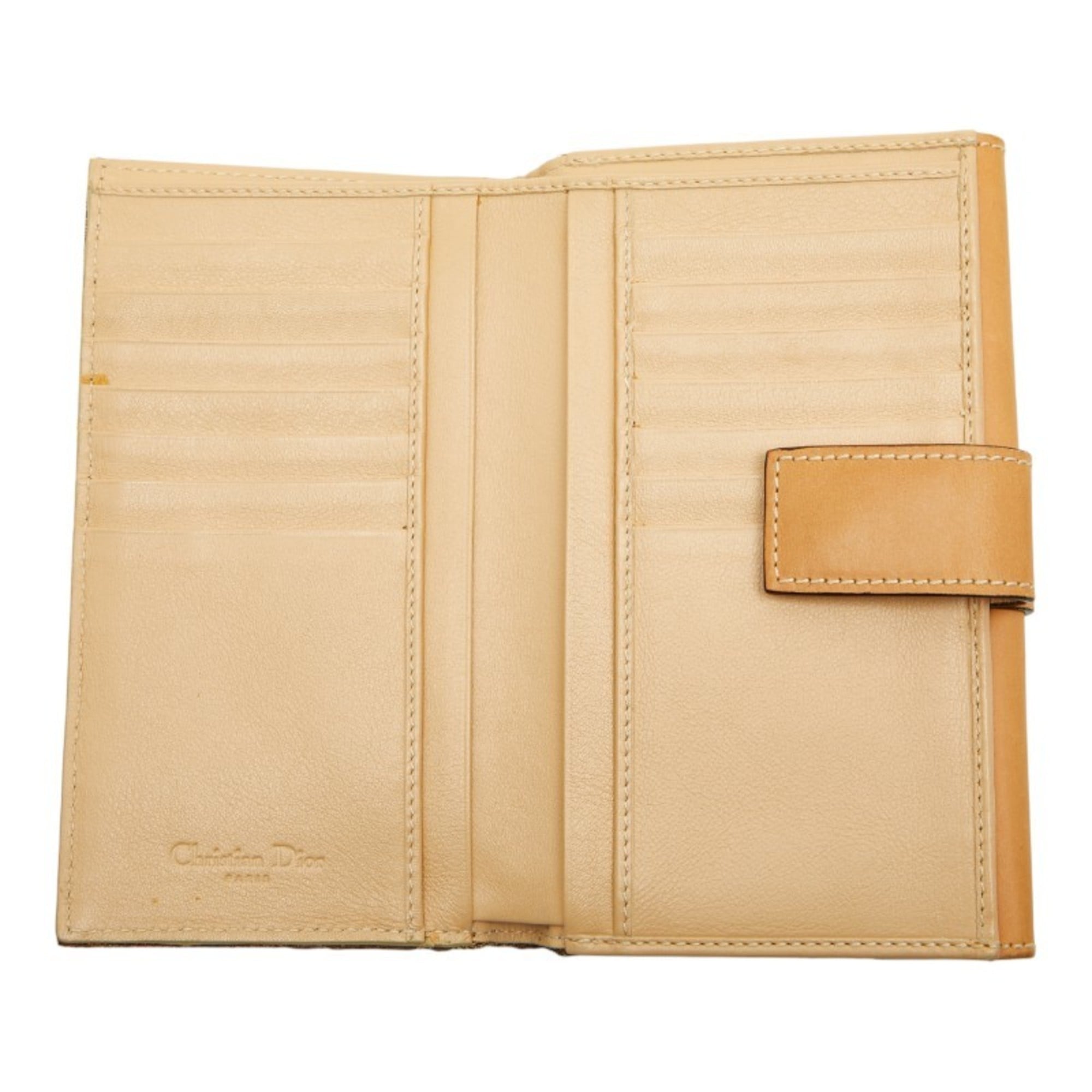 Christian Dior Beige Brown Canvas Leather Long Wallet (Bi-Fold) (Pre-Owned)