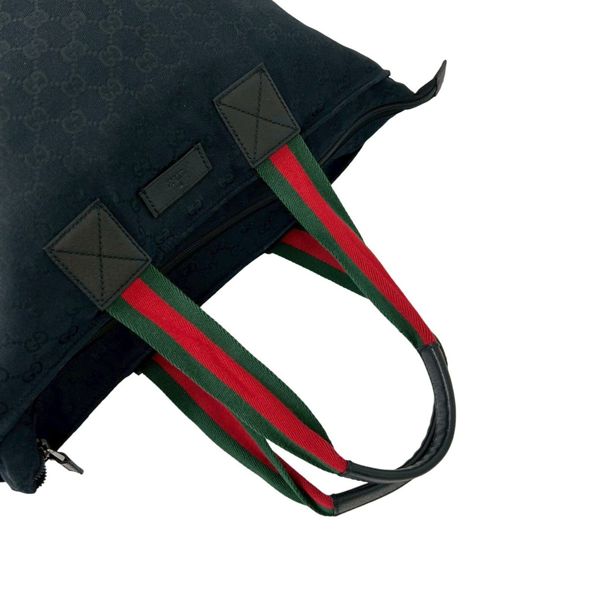 Gucci Black Green Red Color Canvas Leather Handbag Tote Bag (Pre-Owned)
