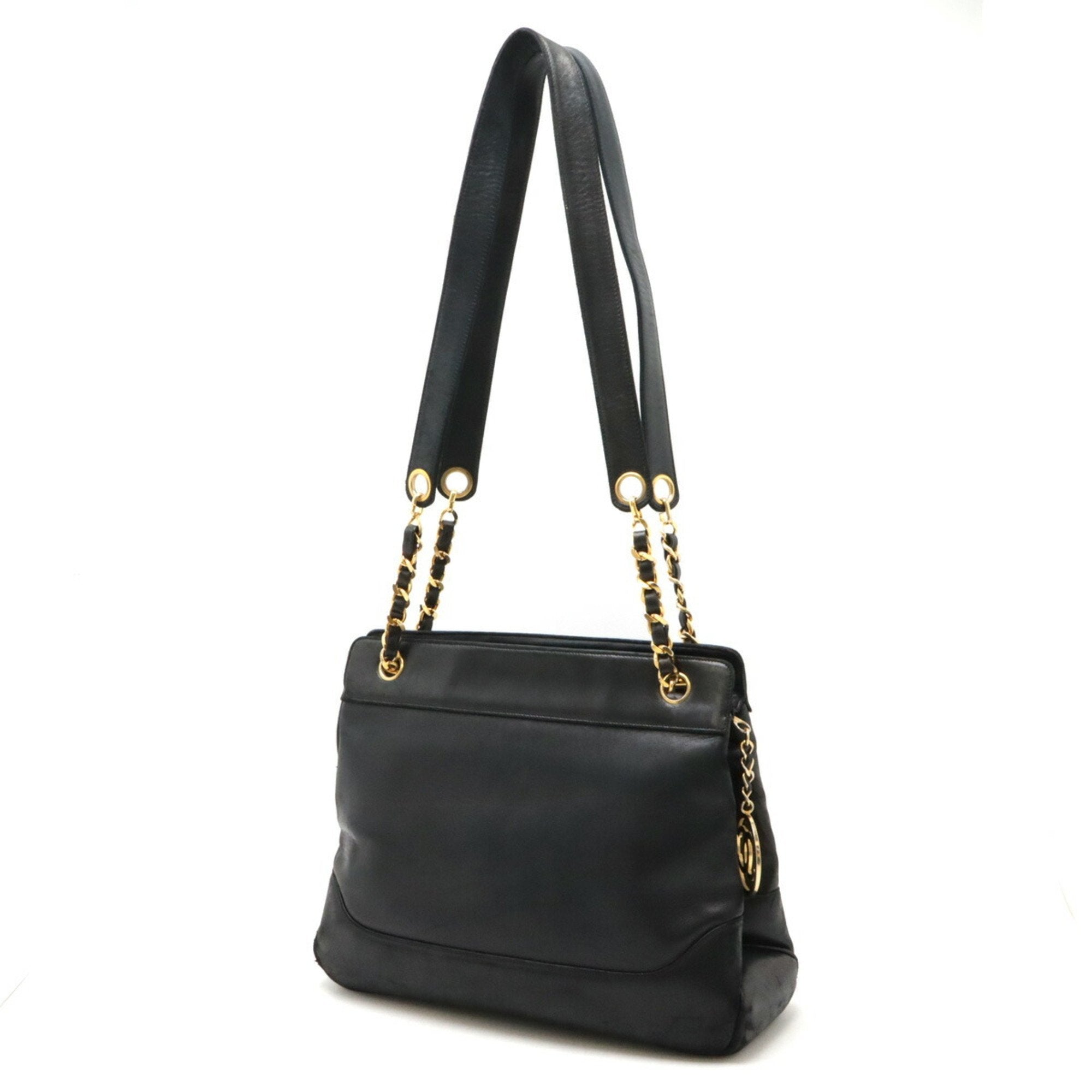 Chanel Black Leather Shoulder Bag Tote Bag (Pre-Owned)
