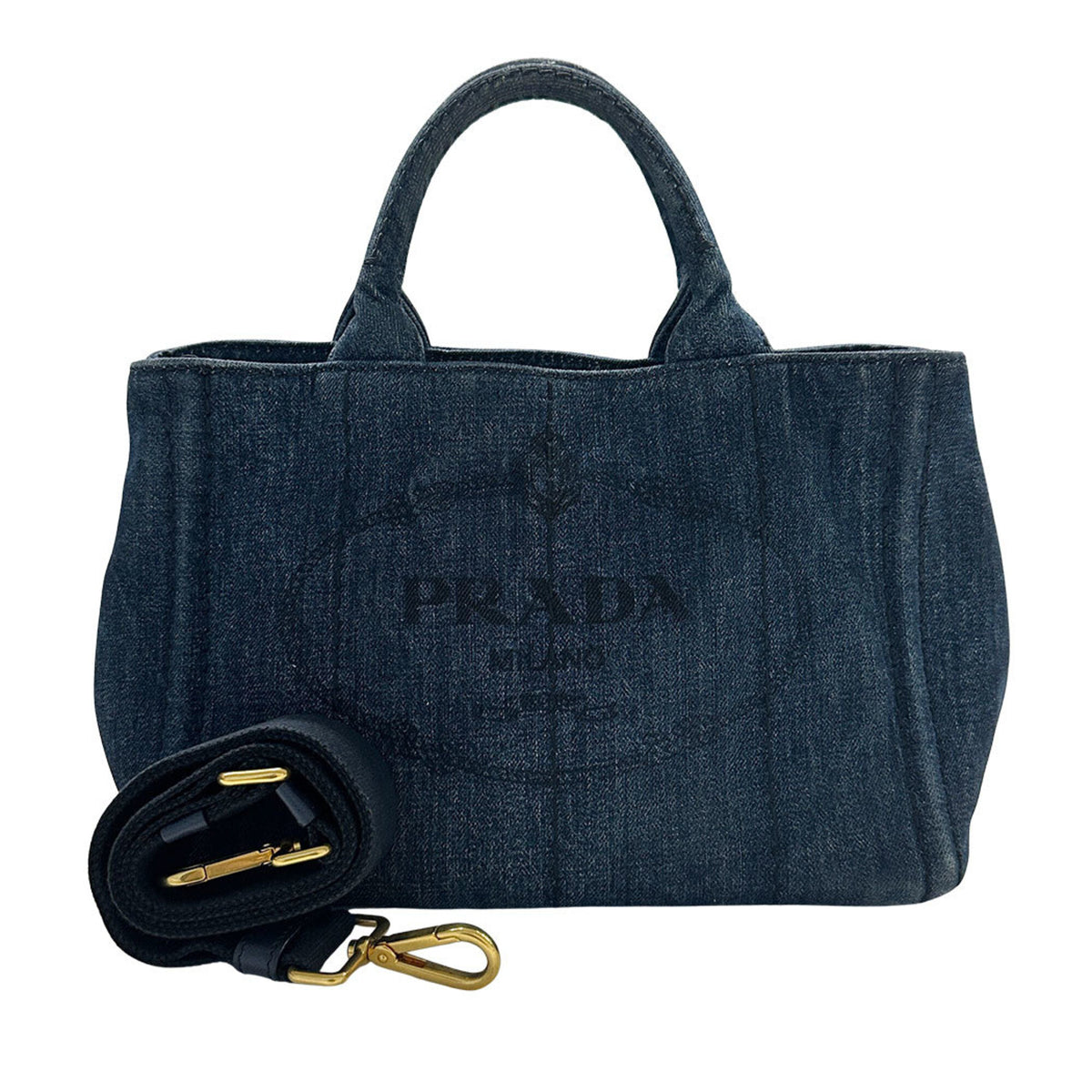 Prada Dark Blue Denim Handbag Shoulder Bag (Pre-Owned)