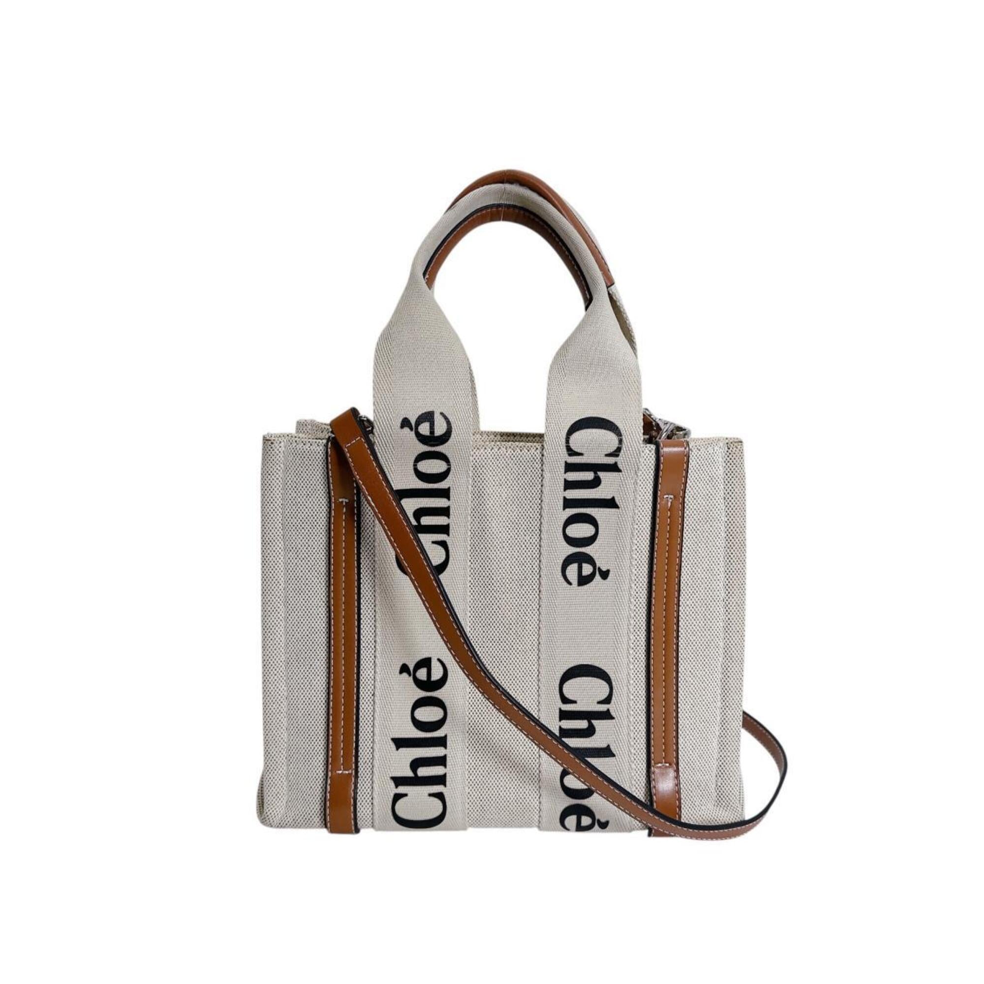 Chloé Beige Canvas Leather Handbag Tote Bag (Pre-Owned)