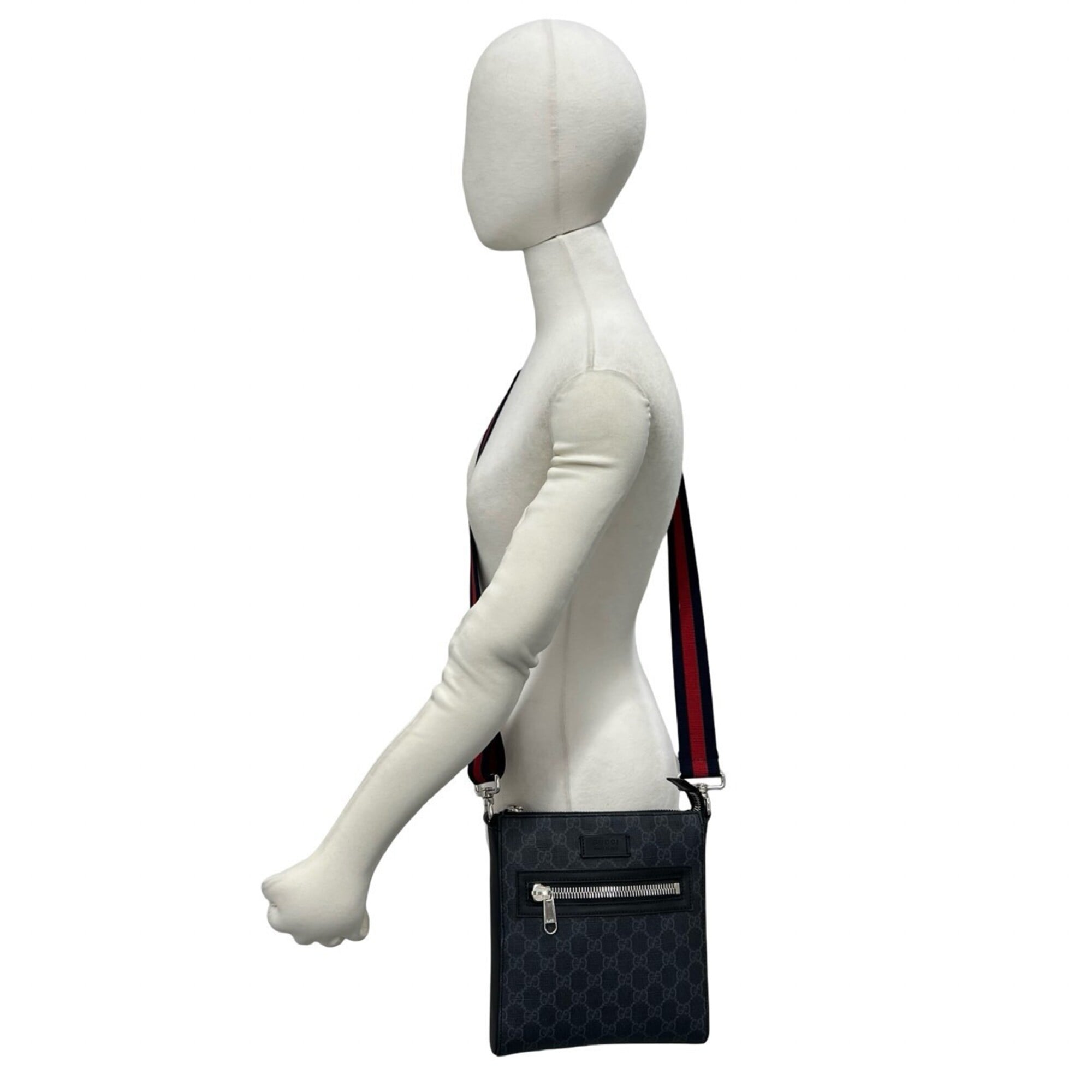 Gucci Black Navy Red Color Leather Elastane Messenger Bag Shoulder Bag (Pre-Owned)