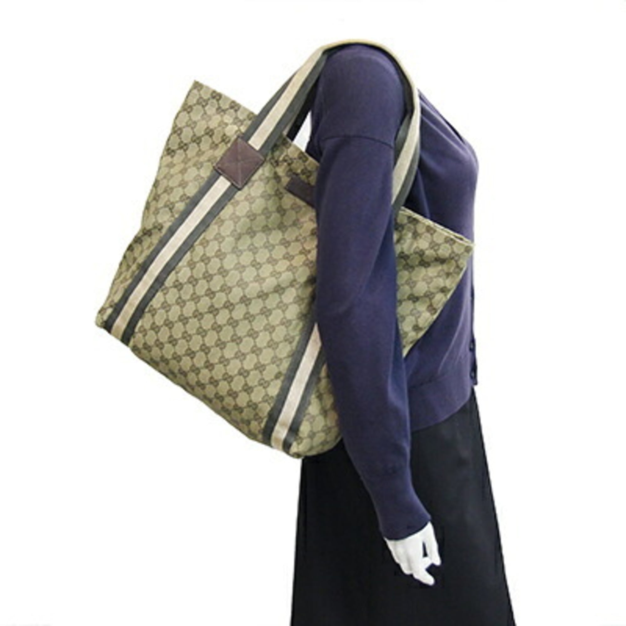 Gucci Khaki Canvas Leather Handbag Tote Bag (Pre-Owned)