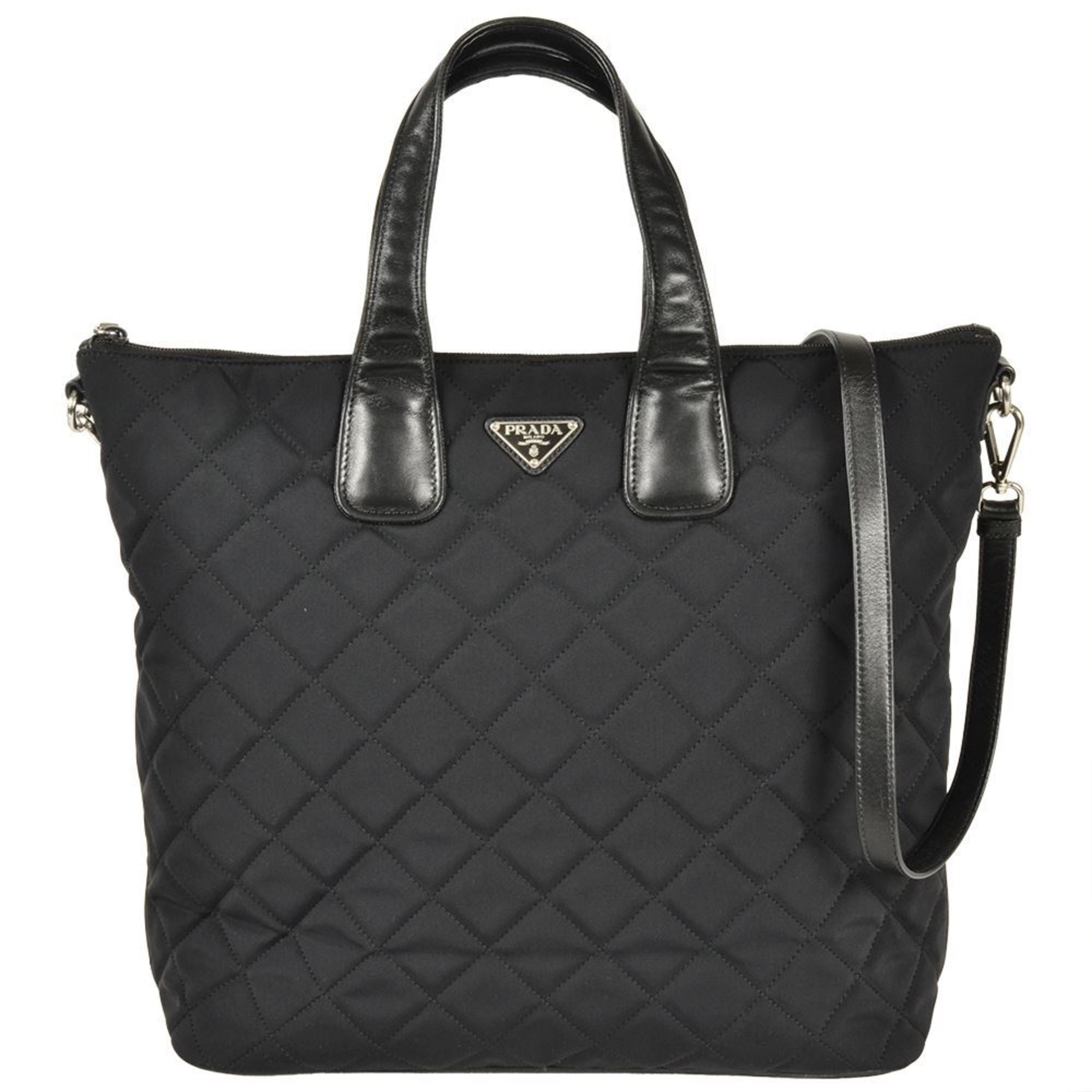 Prada Black Nylon Leather Tote Bag (Pre-Owned)