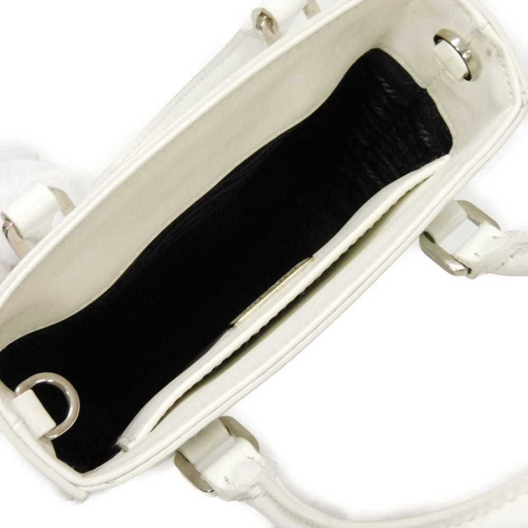 Prada Bianco White Leather Shoulder Bag Tote Bag (Pre-Owned)