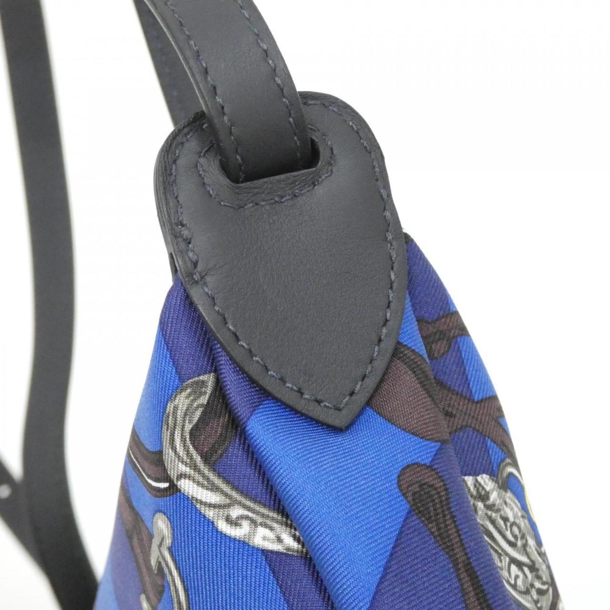 Hermes Blue Ebene Silk Swift Leather Handbag Pouch (Pre-Owned)