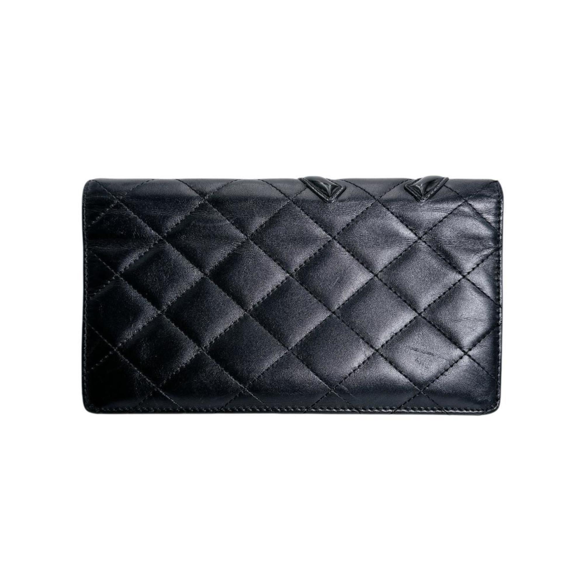 Chanel Black Leather Long Wallet (Bi-Fold) (Pre-Owned)