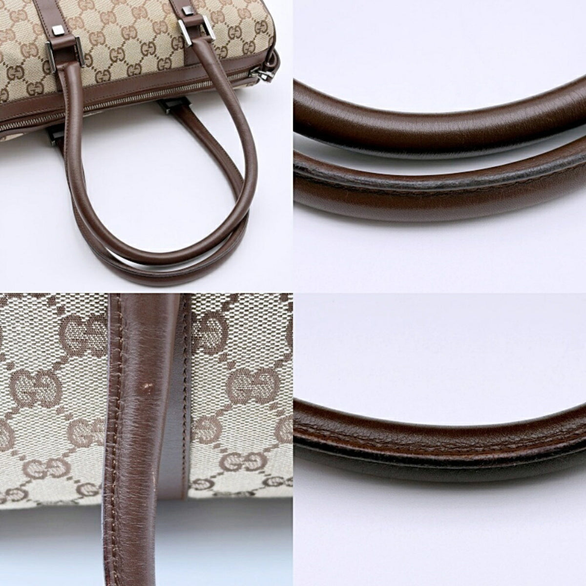 Gucci Beige Brown Gg Canvas Leather Handbag (Pre-Owned)