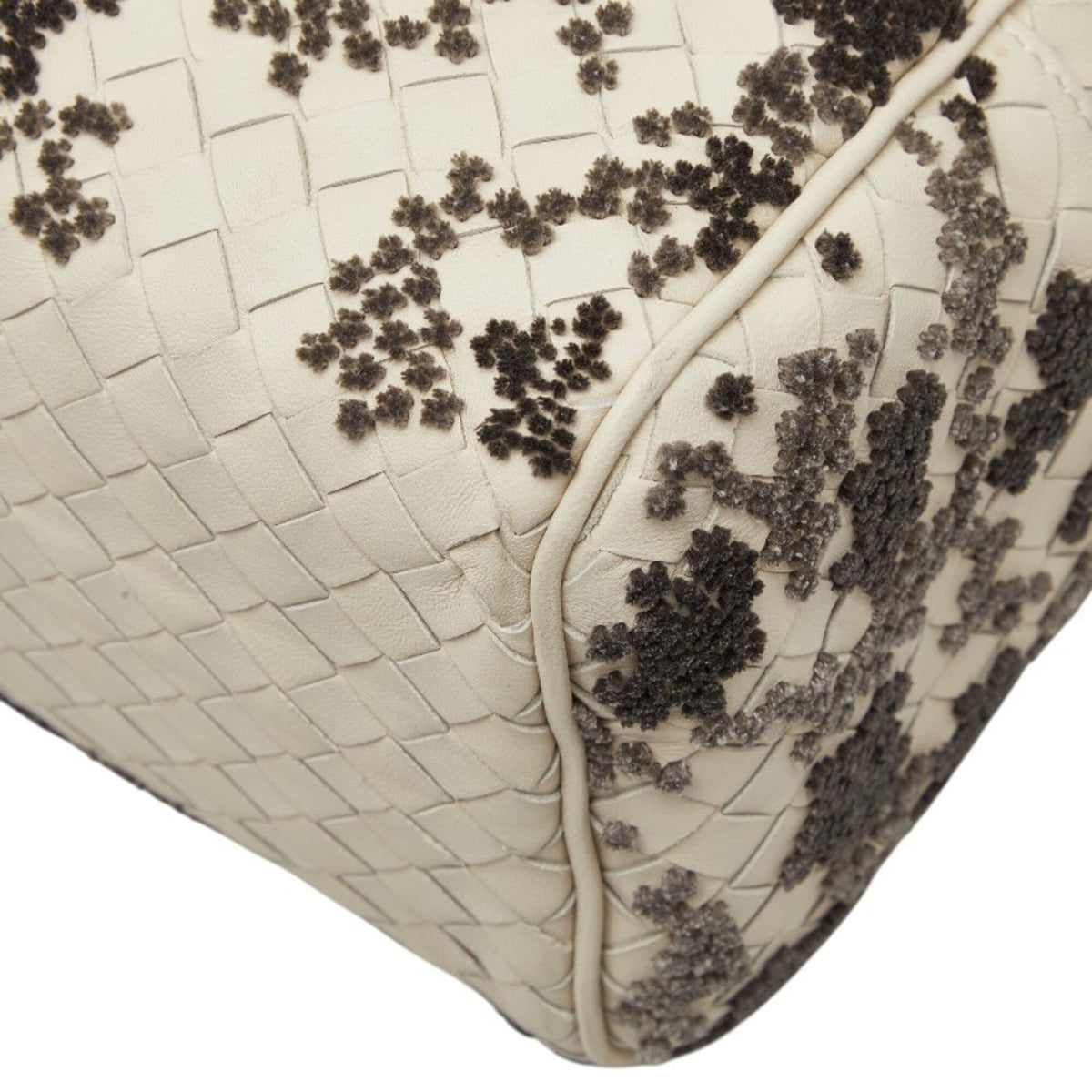 Bottega Veneta Gray White Leather Handbag Shoulder Bag (Pre-Owned)