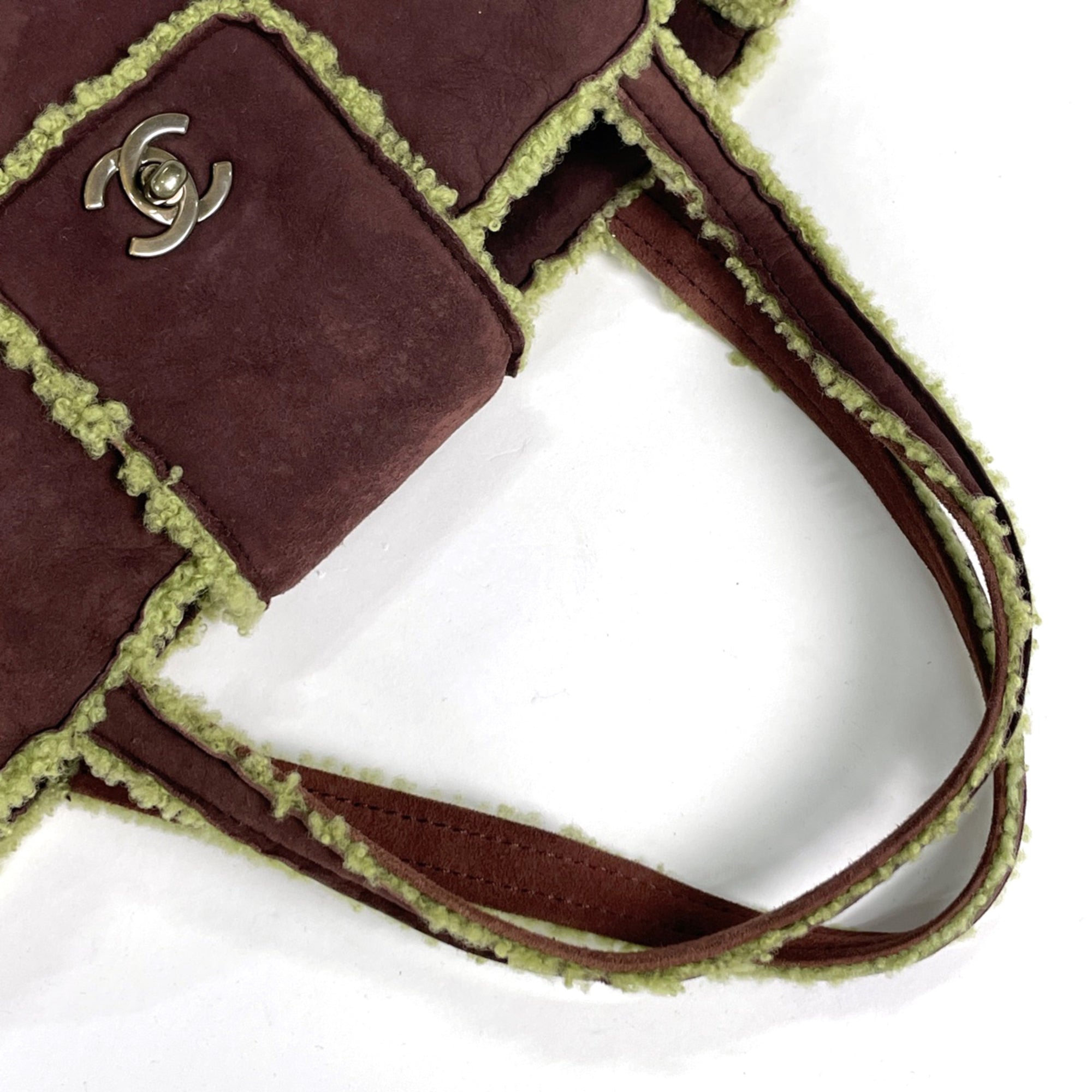 Chanel Brown Green Suede Handbag (Pre-Owned)
