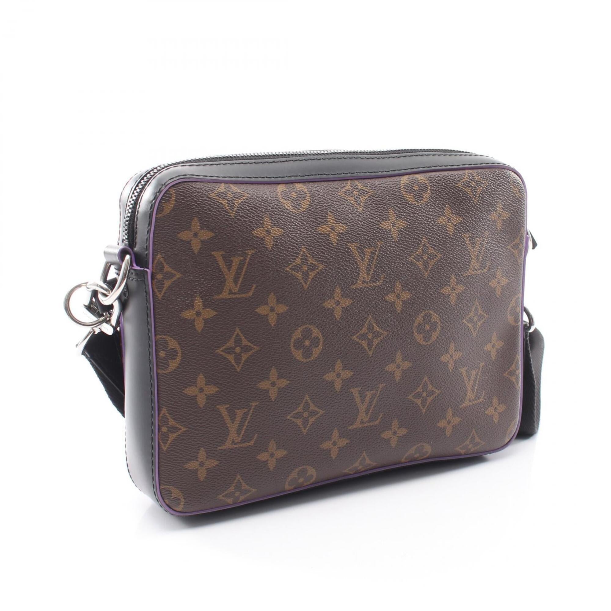 Louis Vuitton Black Brown Purple Leather Coated Canvas Handbag Shoulder Bag (Pre-Owned)