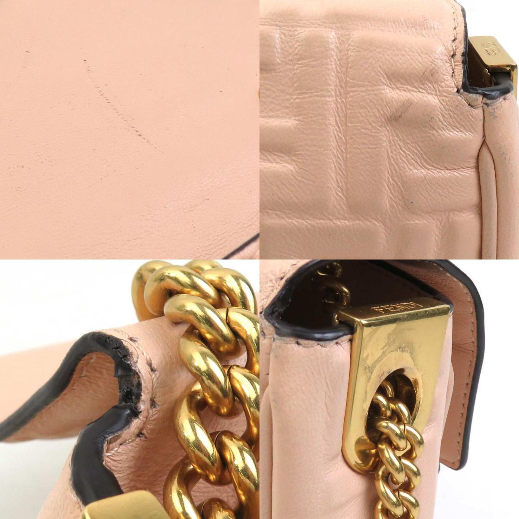 Fendi Pink Beige Leather Shoulder Bag (Pre-Owned)