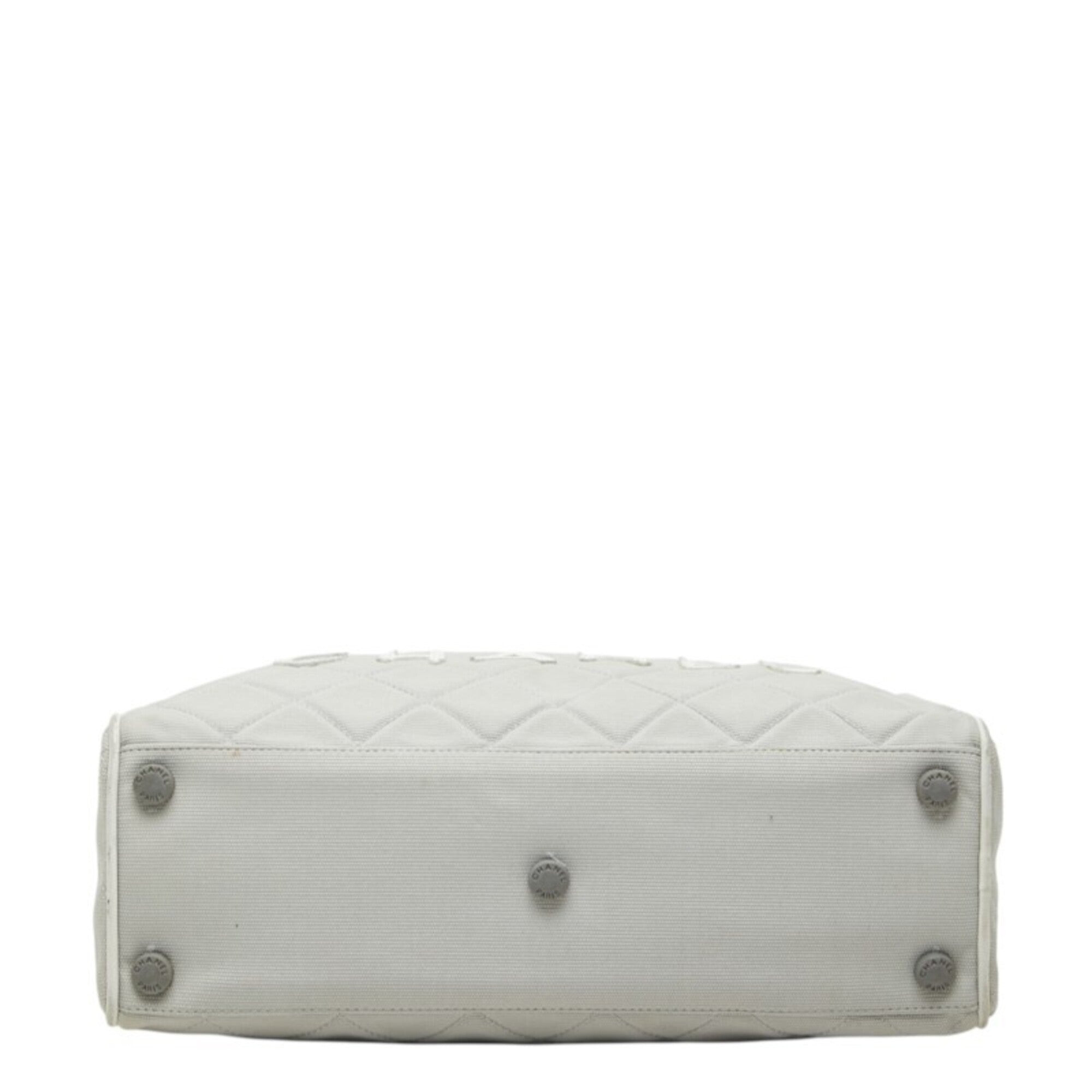 Chanel Gray White Canvas Leather Boston Bag (Pre-Owned)