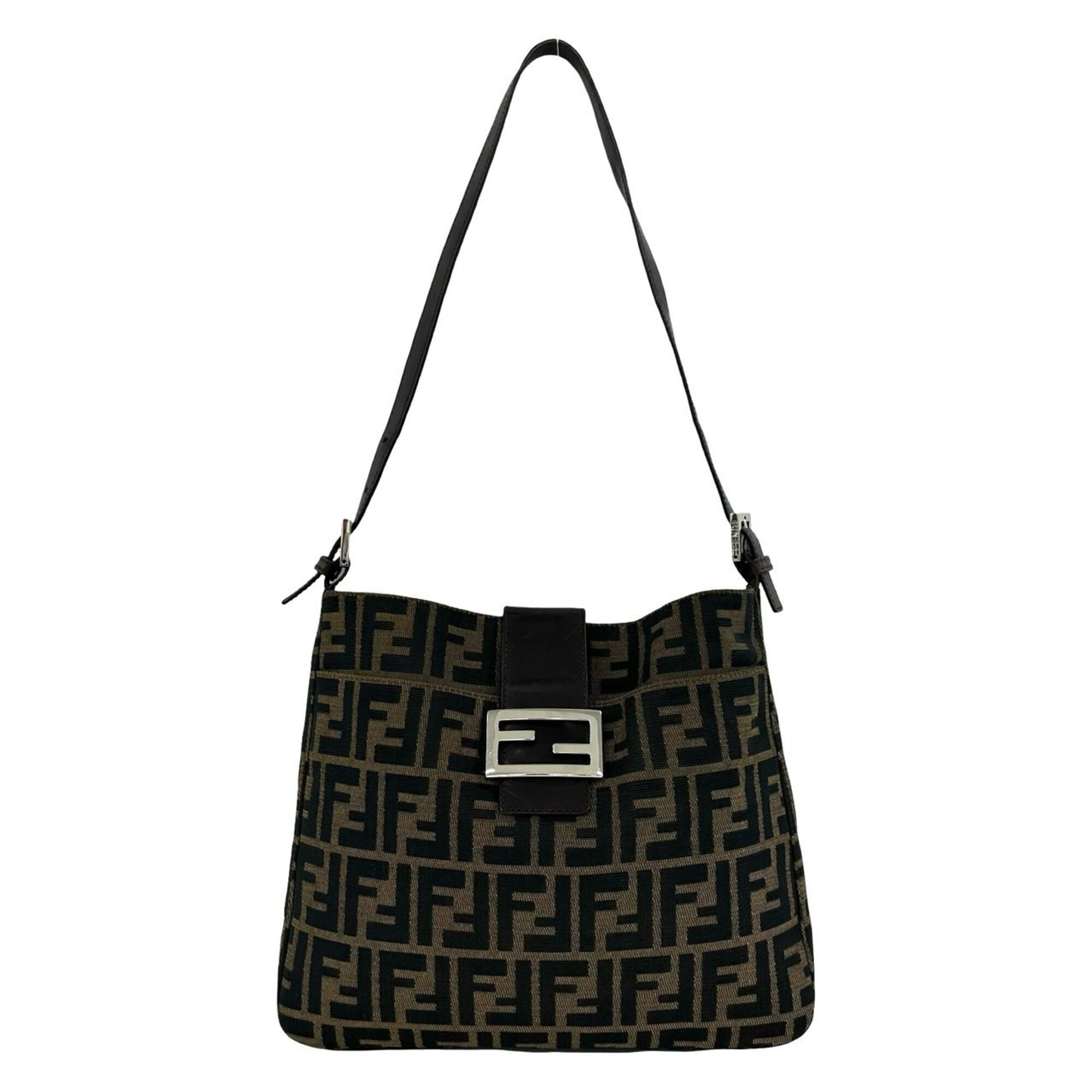 Fendi Black Brown Canvas Leather Handbag Shoulder Bag (Pre-Owned)