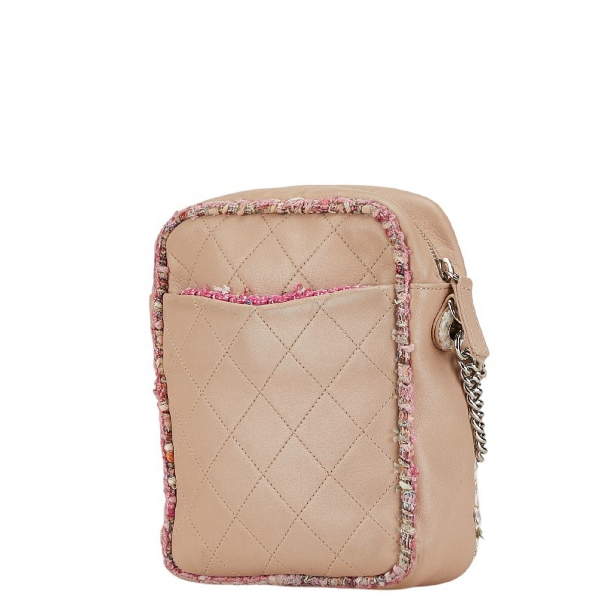 Chanel Pink Tweed Leather Handbag Shoulder Bag (Pre-Owned)