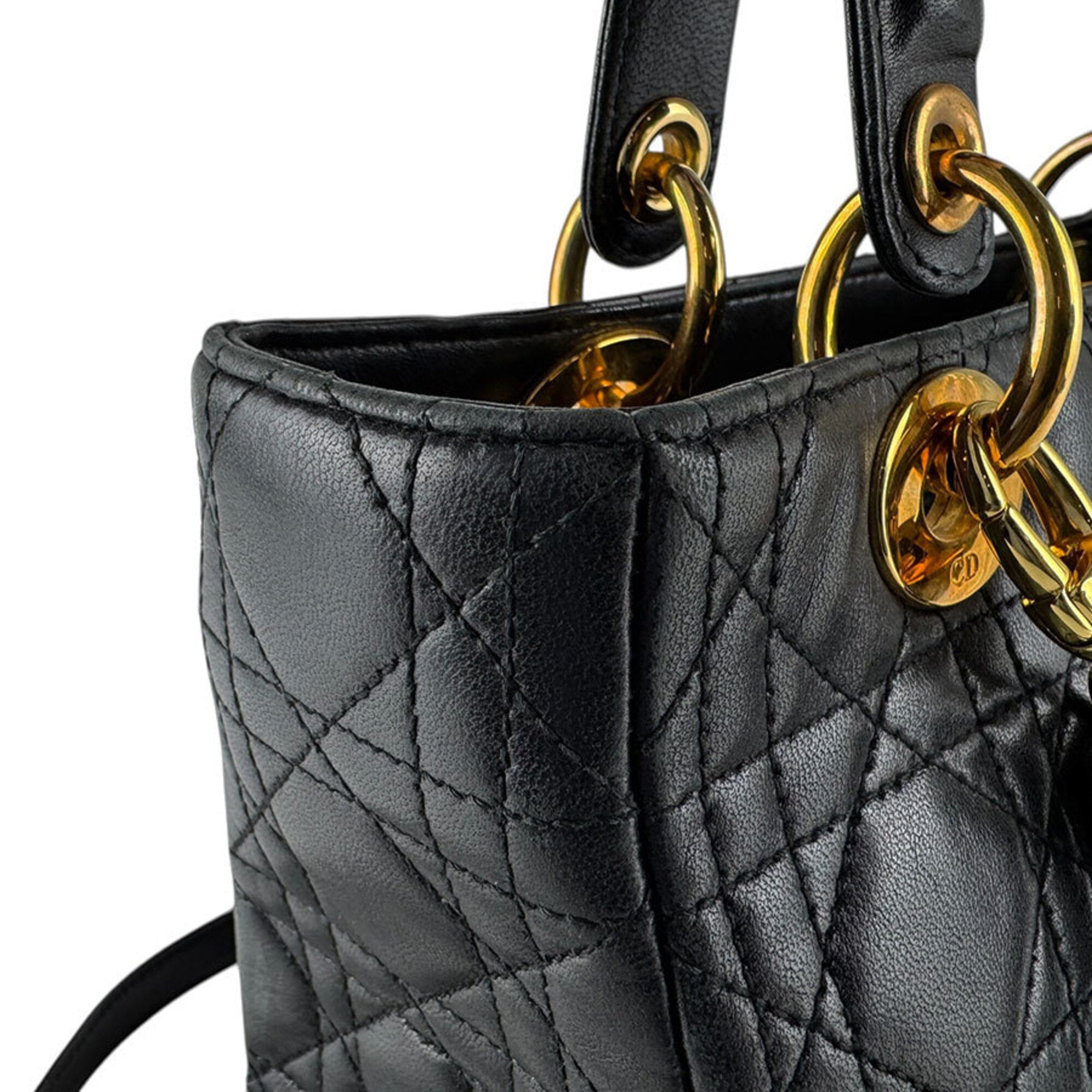 Christian Dior Black Leather Handbag Shoulder Bag (Pre-Owned)