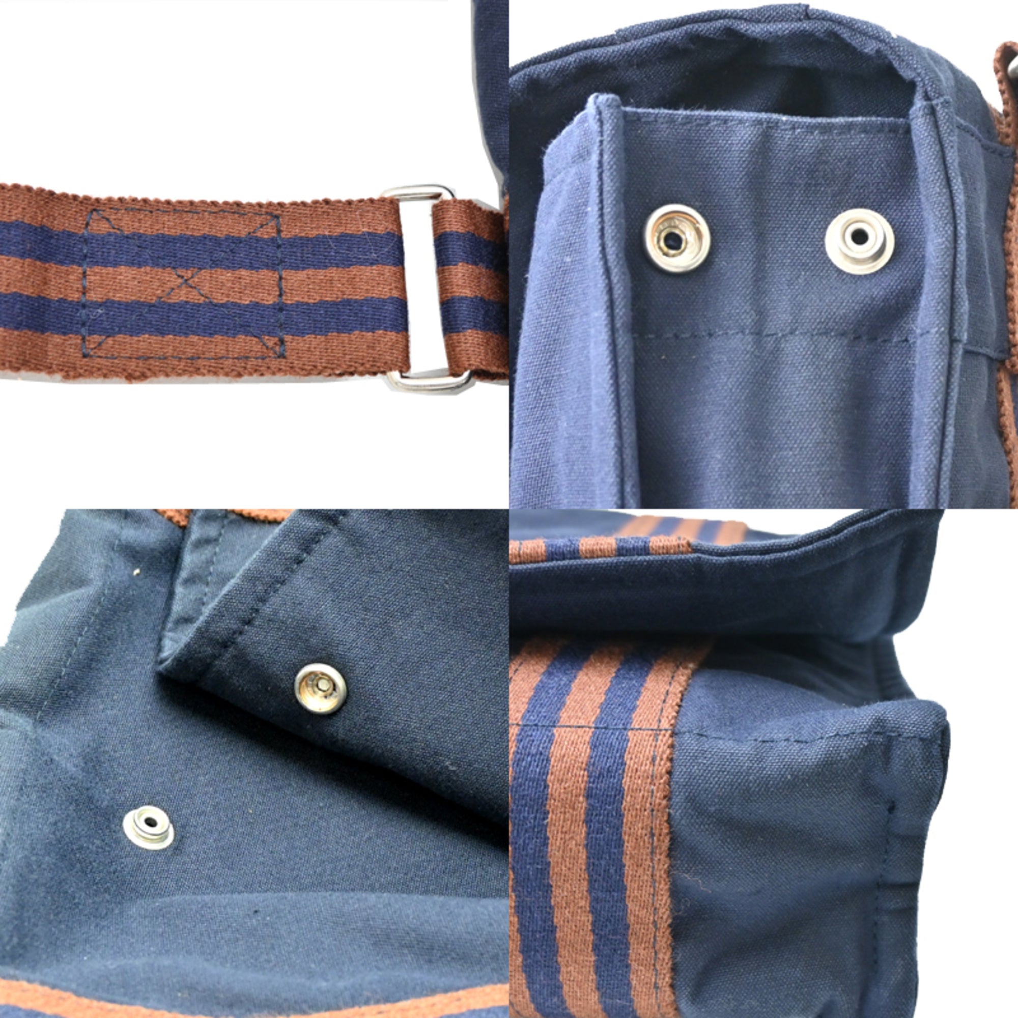 Hermes Brown Navy Cotton Shoulder Bag (Pre-Owned)