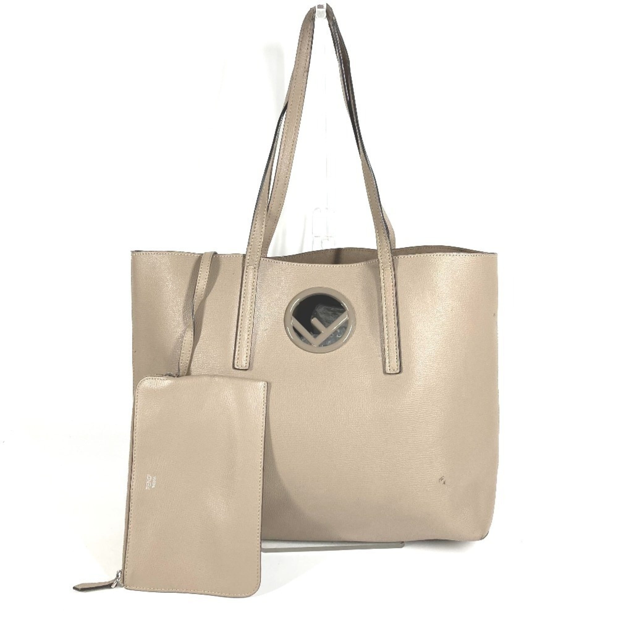 Fendi Beige Leather Handbag Shoulder Bag Tote Bag (Pre-Owned)