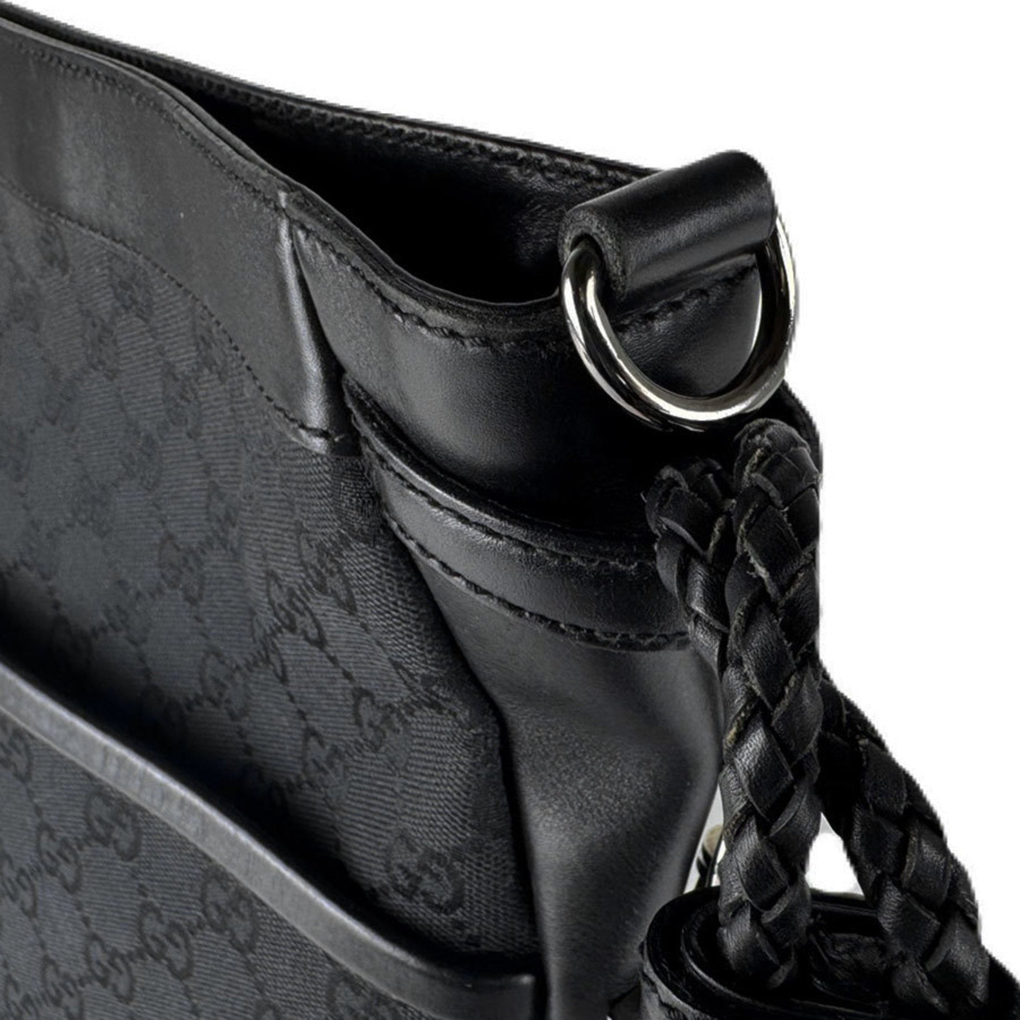 Gucci Black Gg Canvas Leather Shoulder Bag (Pre-Owned)