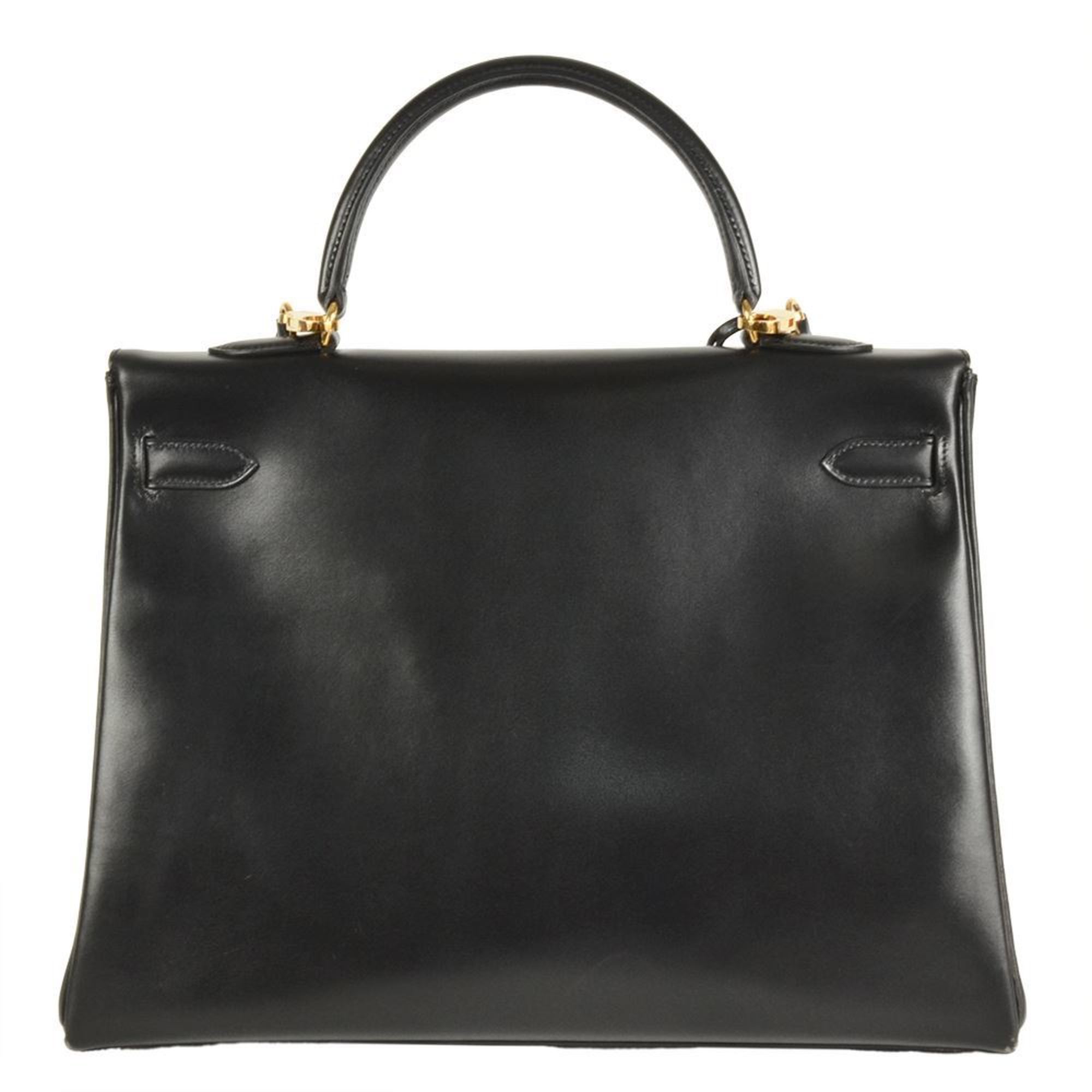 Hermes Black Box Calf Leather Handbag (Pre-Owned)