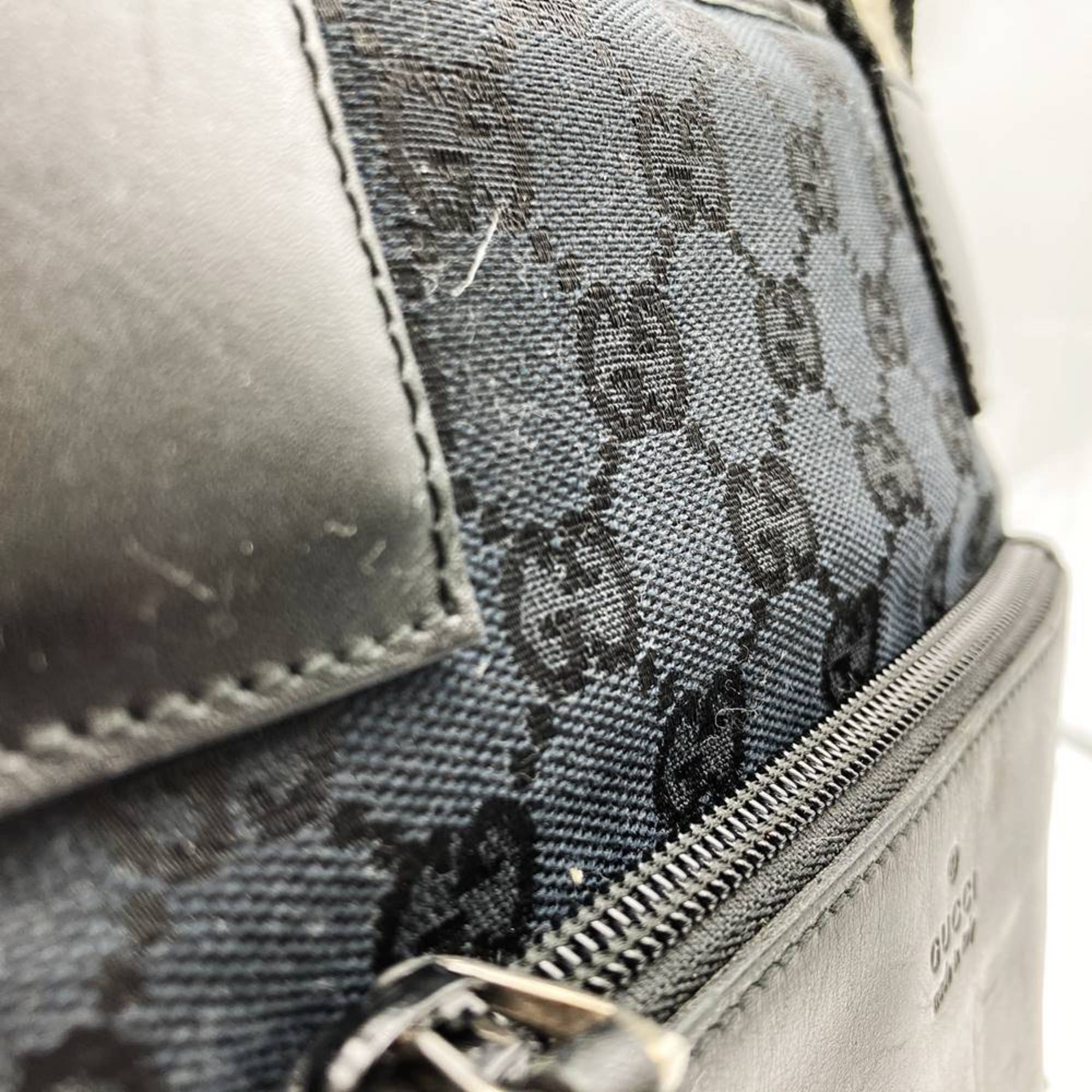 Gucci Black Gg Canvas Leather Handbag Tote Bag (Pre-Owned)