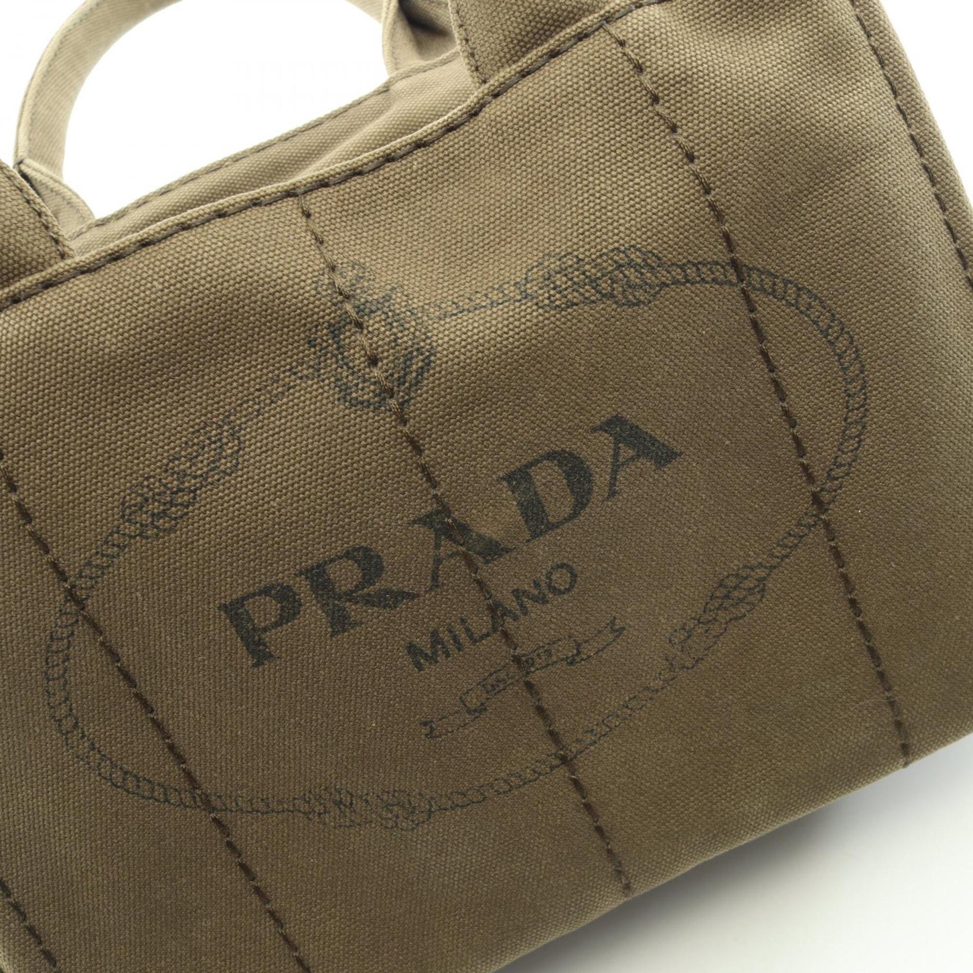 Prada Khaki Canvas Handbag Tote Bag (Pre-Owned)