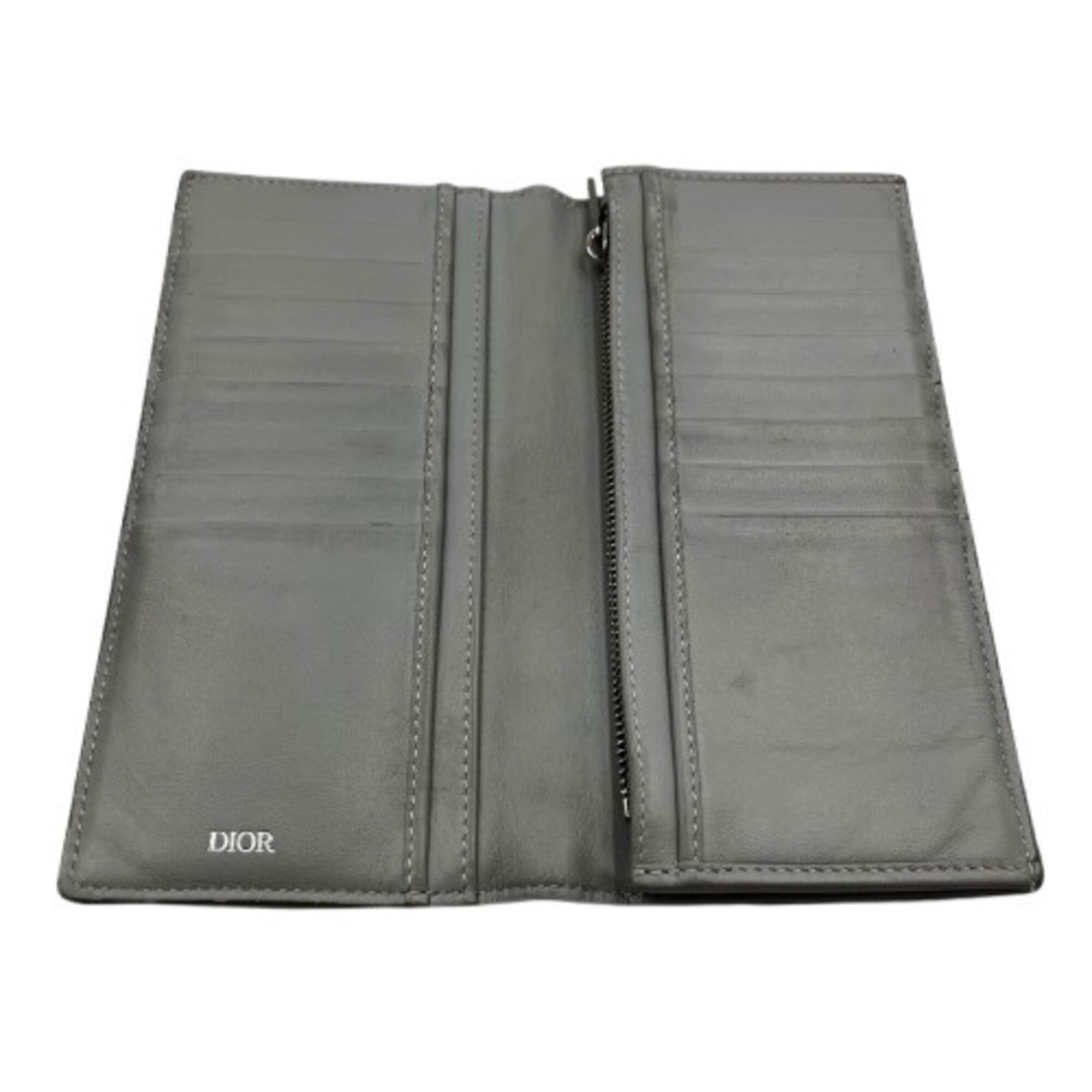 Christian Dior Gray Leather Long Wallet (Bi-Fold) (Pre-Owned)