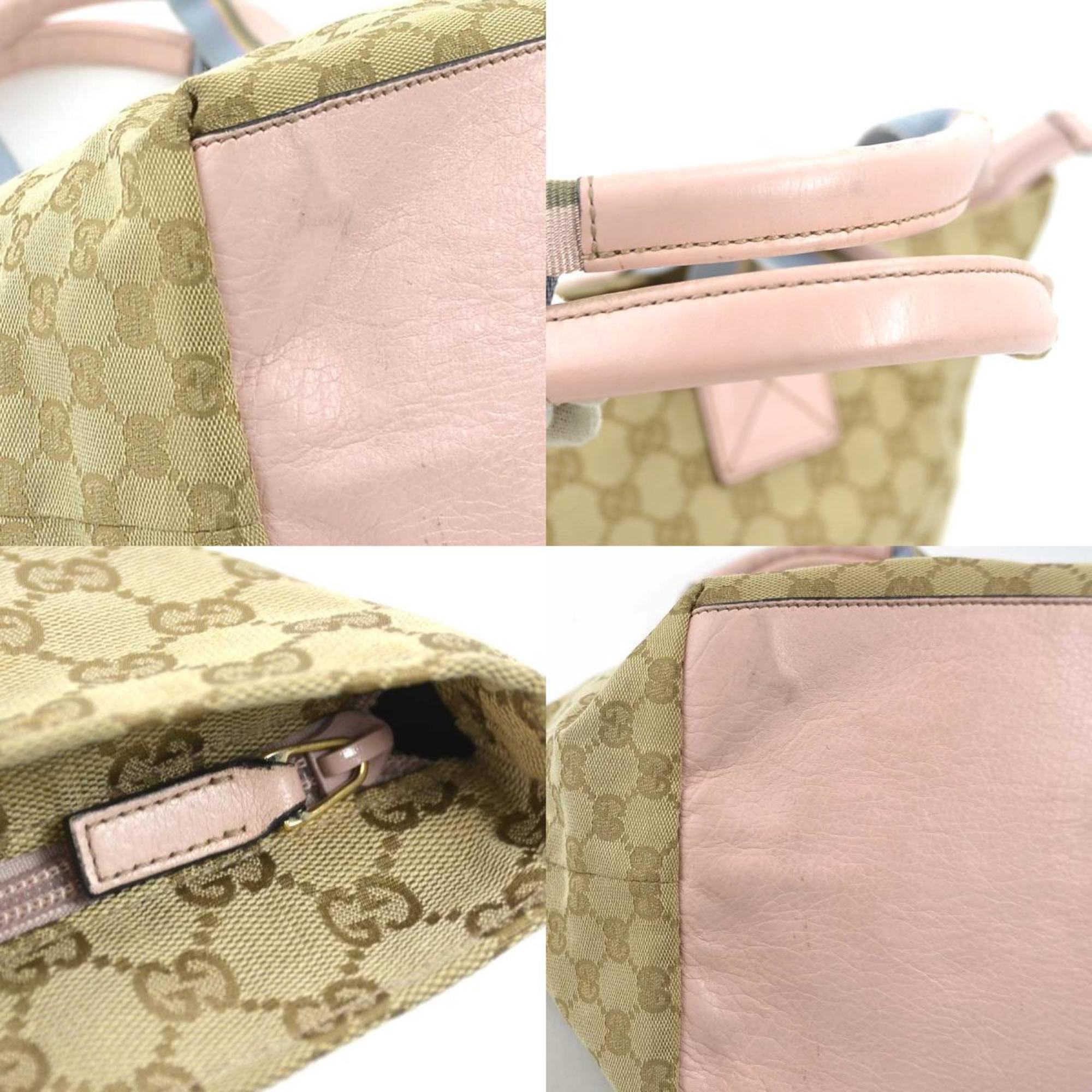 Gucci Beige Blue Pink Gg Canvas Leather Shoulder Bag Tote Bag (Pre-Owned)