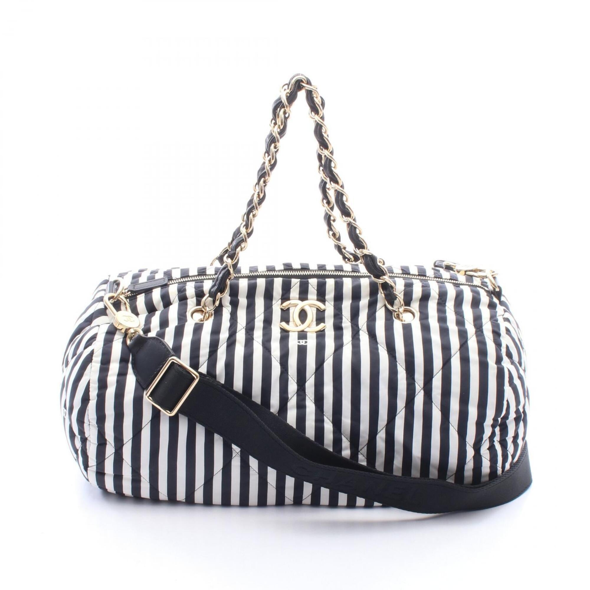 Chanel Black White Nylon Leather Handbag (Pre-Owned)