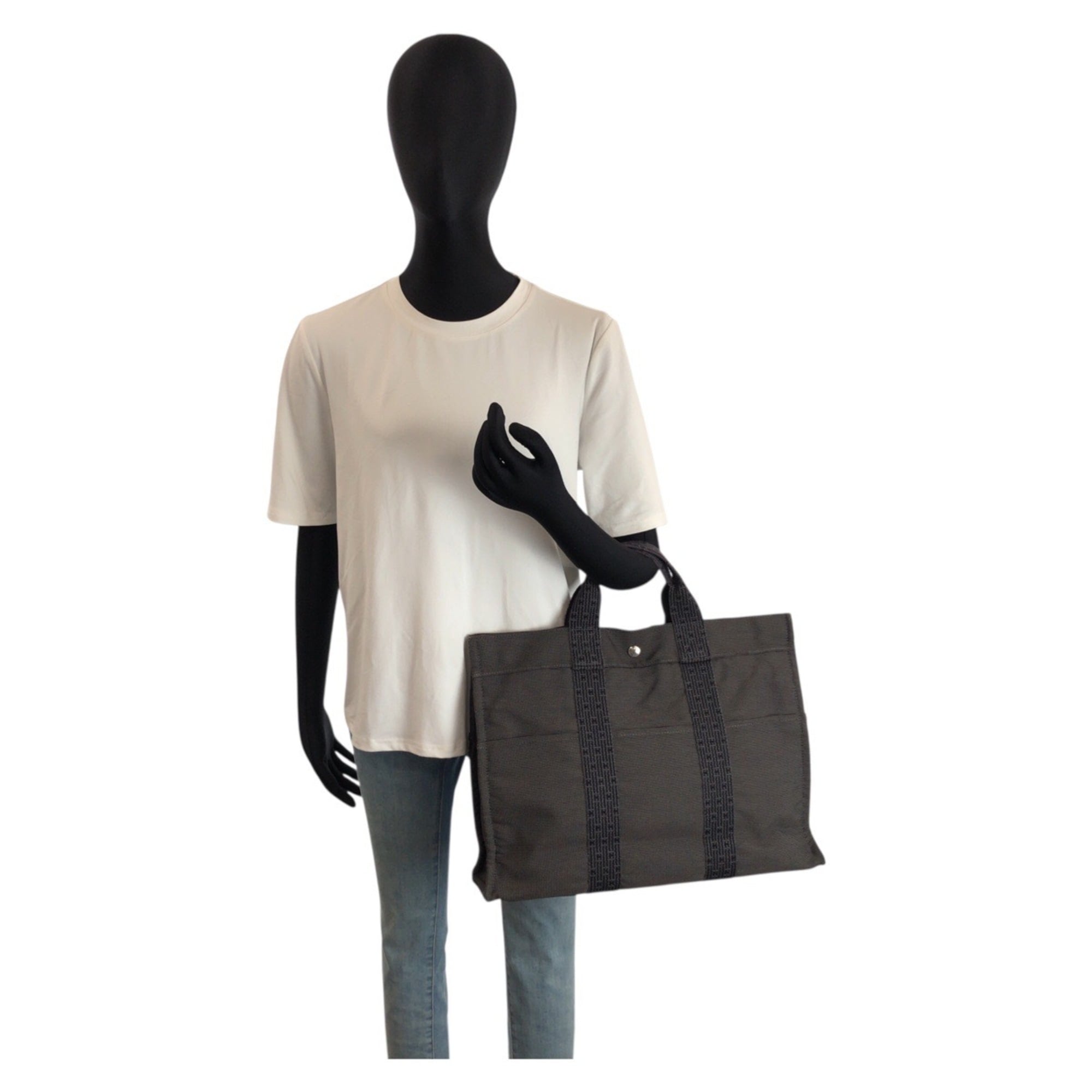 Hermes Gray Polyamide Polyester Handbag Tote Bag (Pre-Owned)